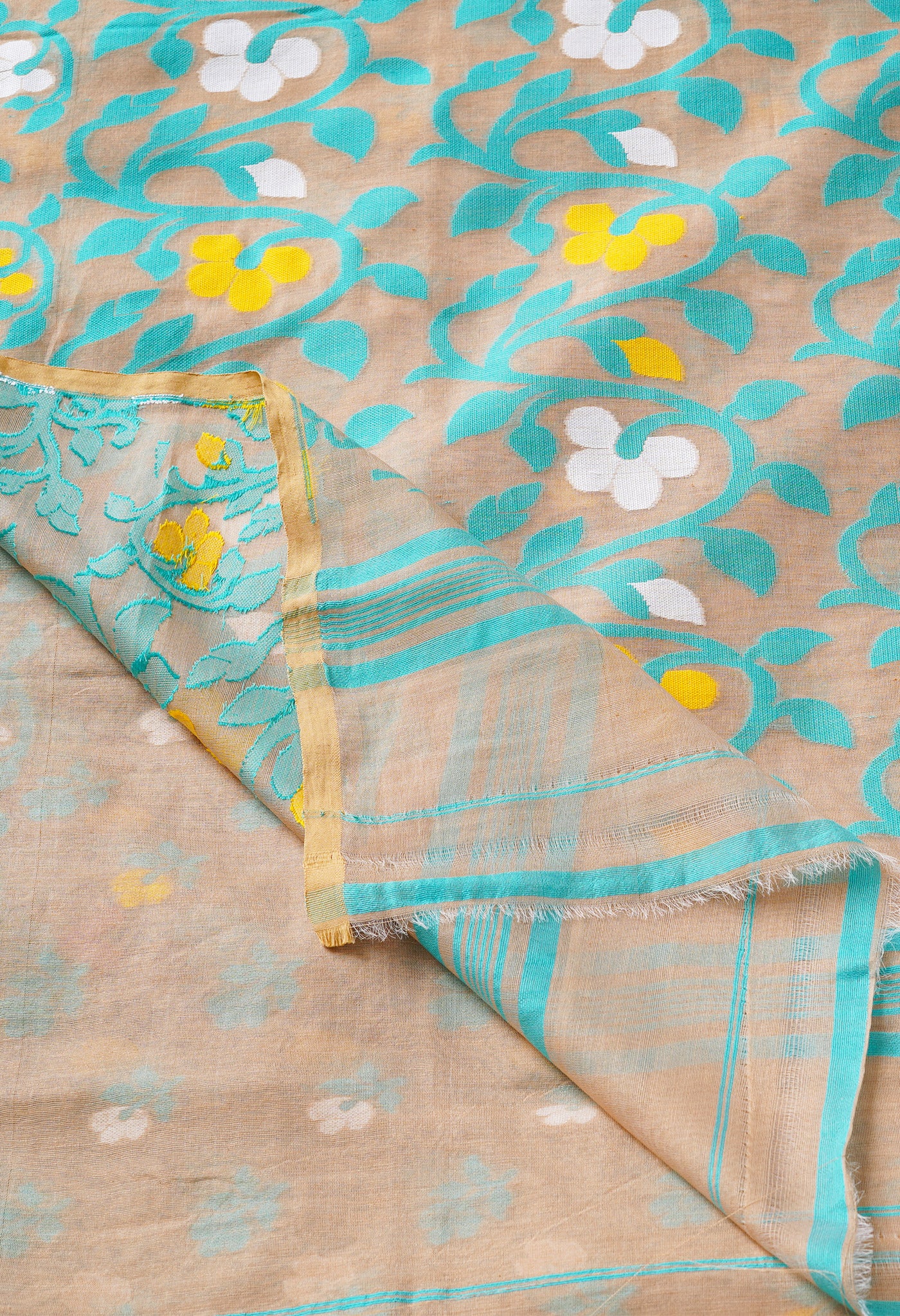 Pale Oak Cream Pure Handloom Jamdhani Bengal Cotton Silk Saree-UNM68949