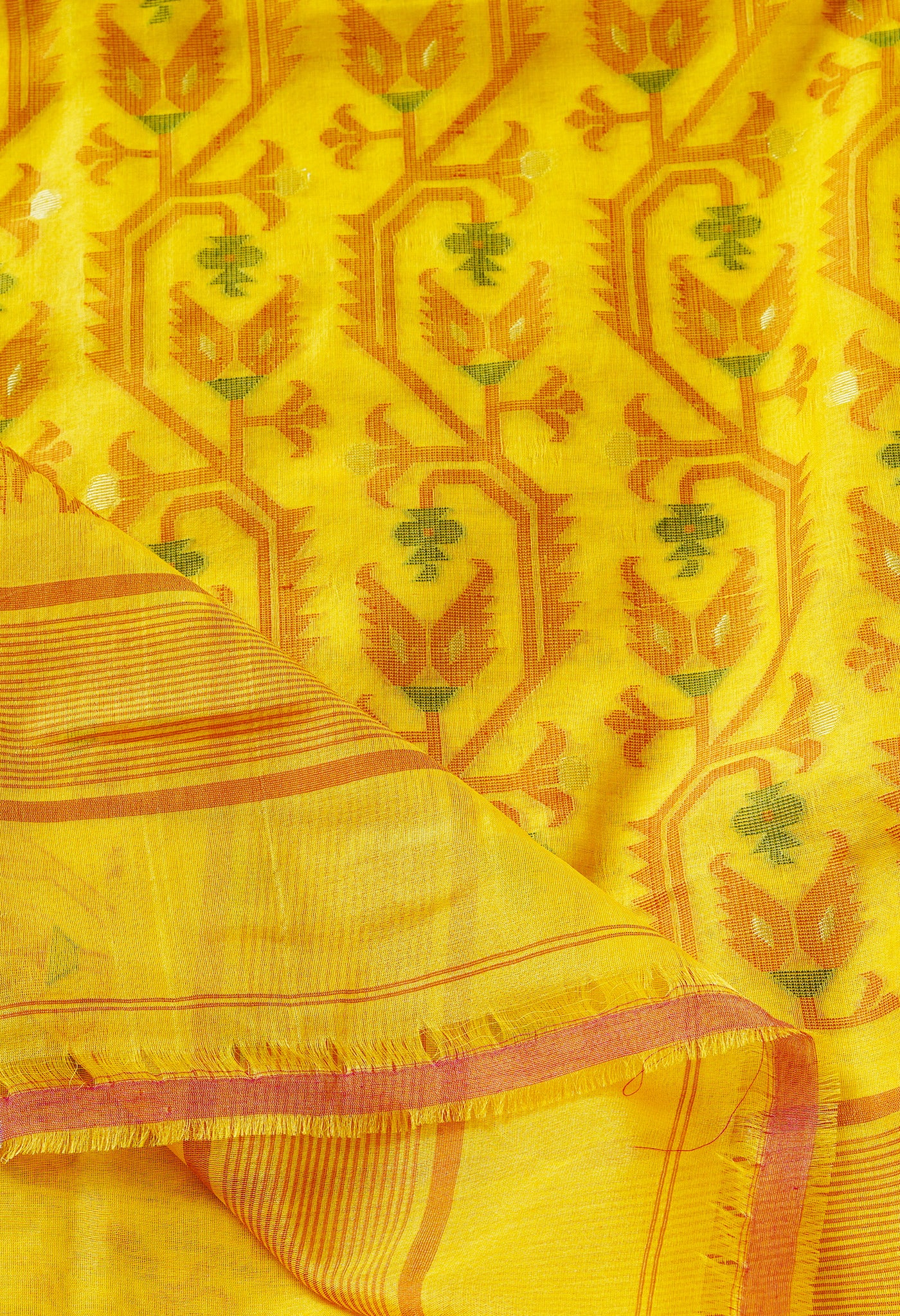 Turmeric Yellow Pure Handloom Half Tussar Jamdhani Bengal Sico Saree-UNM68950