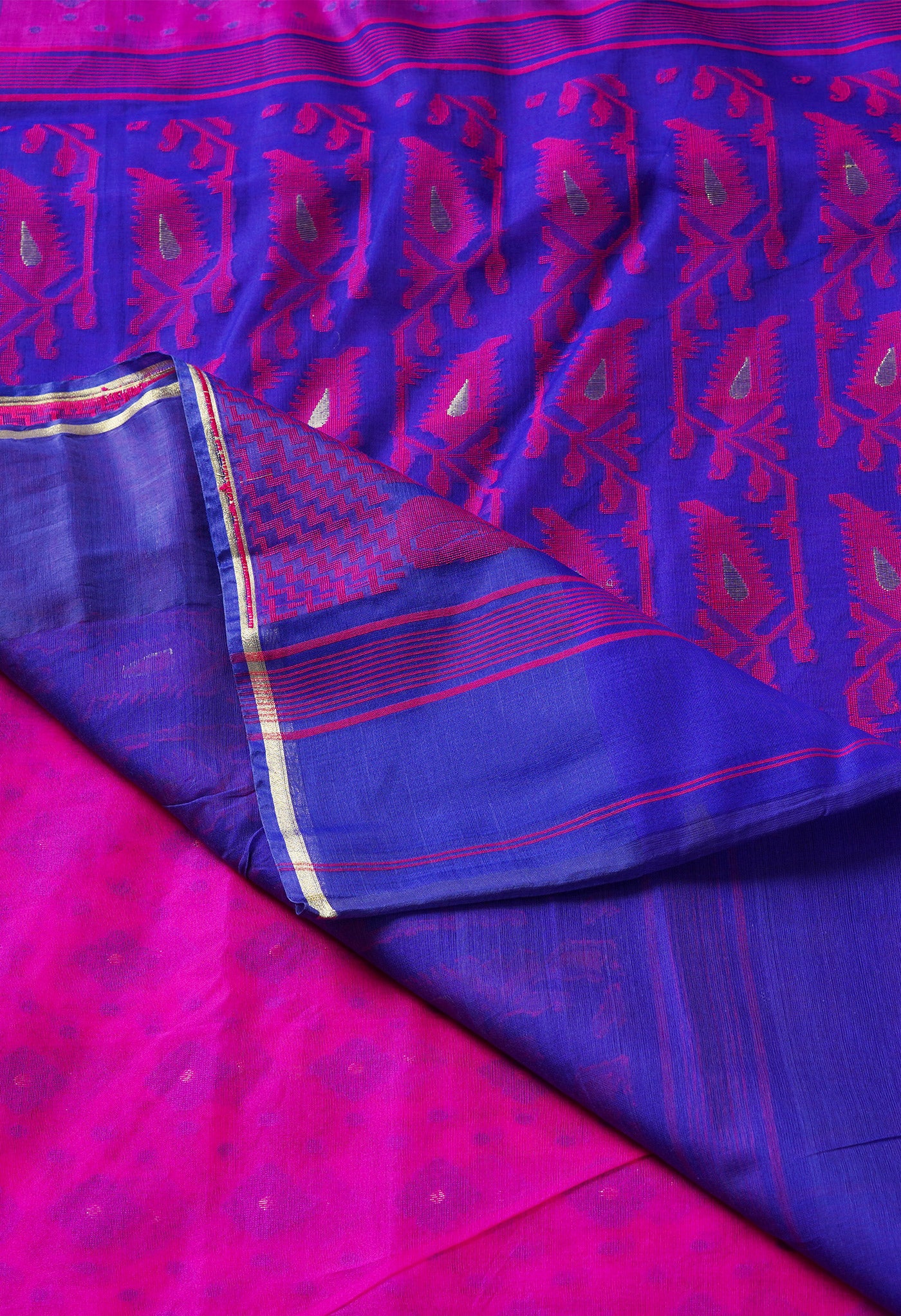 Pink Pure Handloom Half Tussar Jamdhani Bengal Sico Saree