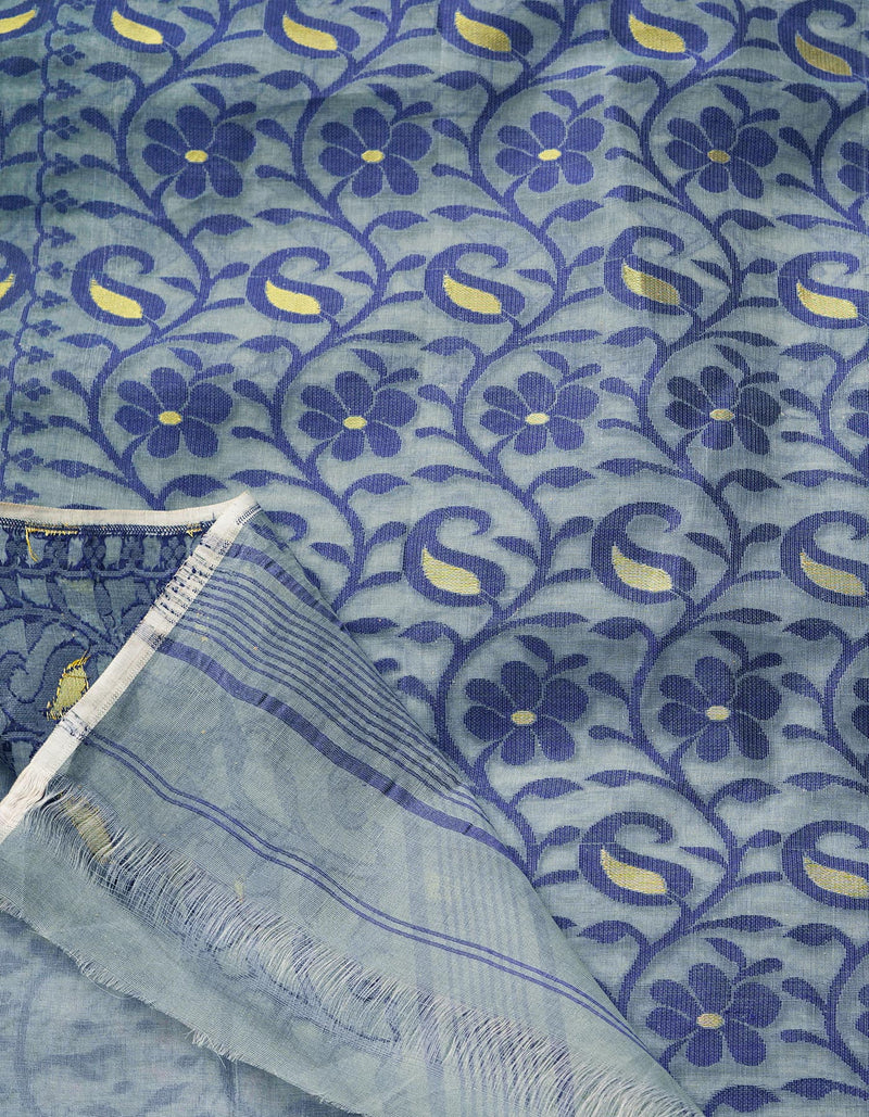 Grey Pure Handloom Jamdhani Bengal Cotton Saree-UNM68960