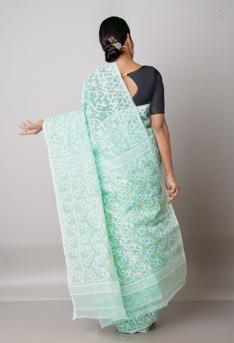 Light Green Pure Handloom Jamdhani Bengal Cotton Saree-UNM68961
