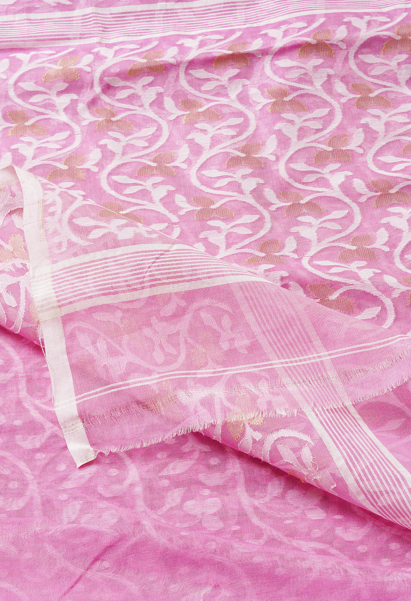 Baby Pink Pure Handloom Jamdhani Bengal Cotton Saree-UNM68964