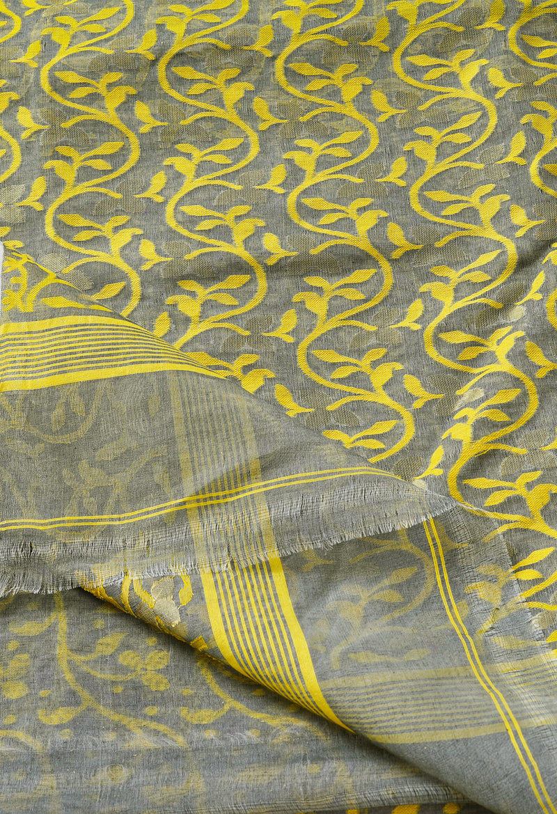 Grey Pure Handloom Jamdhani Bengal Cotton Saree-UNM68965