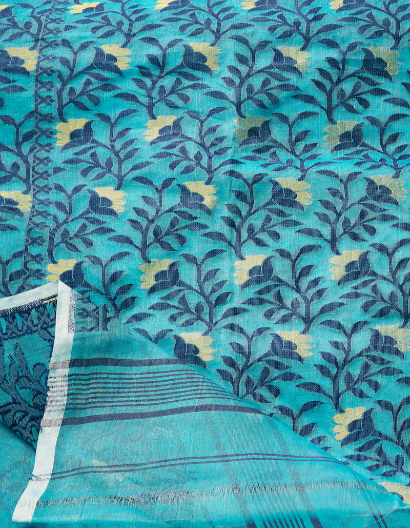 Blue Pure Handloom Jamdhani Bengal Cotton Saree-UNM68966