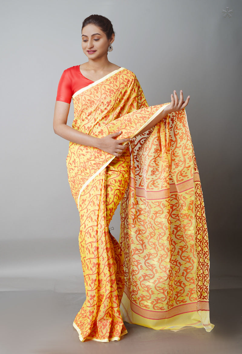 Mid Cream Pure Handloom Jamdhani Bengal Cotton Saree-UNM68969