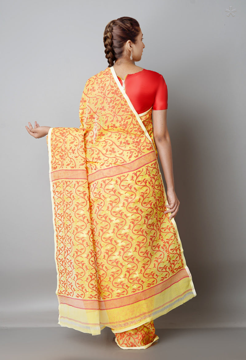 Mid Cream Pure Handloom Jamdhani Bengal Cotton Saree-UNM68969