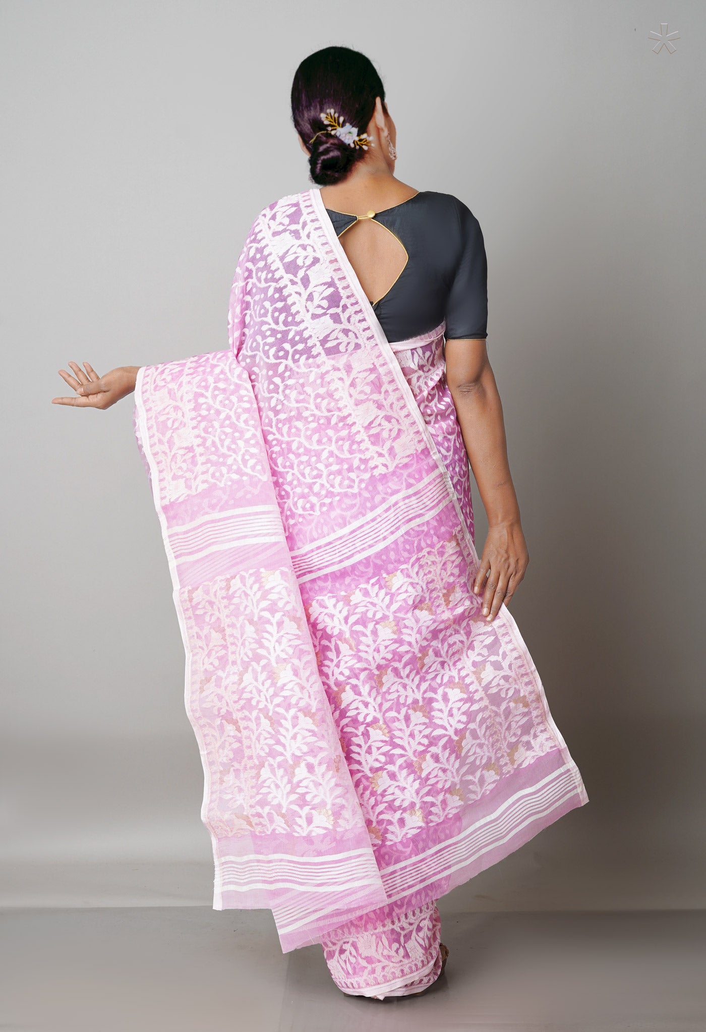 Baby Pink Pure Handloom Jamdhani Bengal Cotton Saree-UNM68970