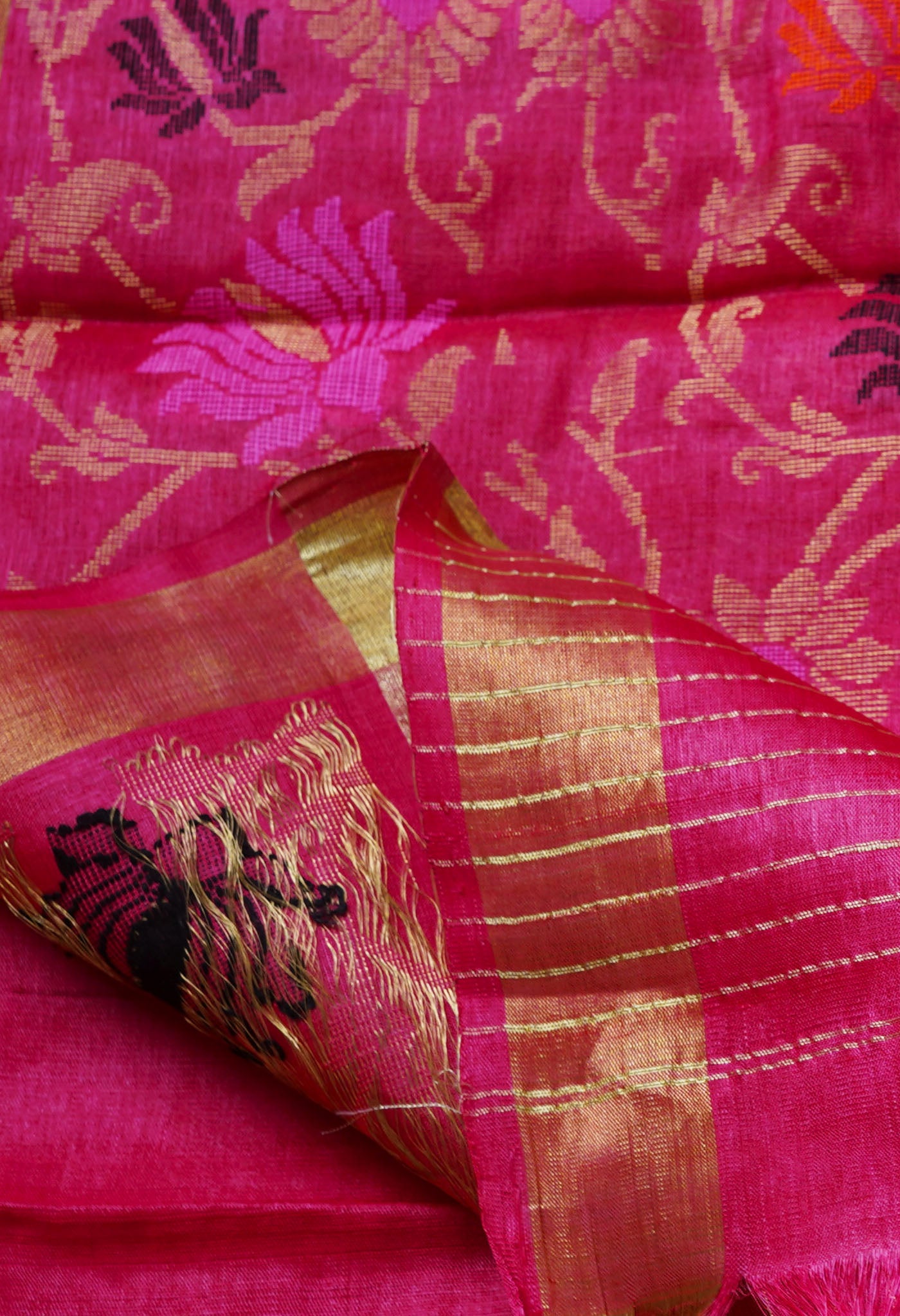 Peach Red Pure Handloom Bengal Tussar Silk Saree-UNM68975