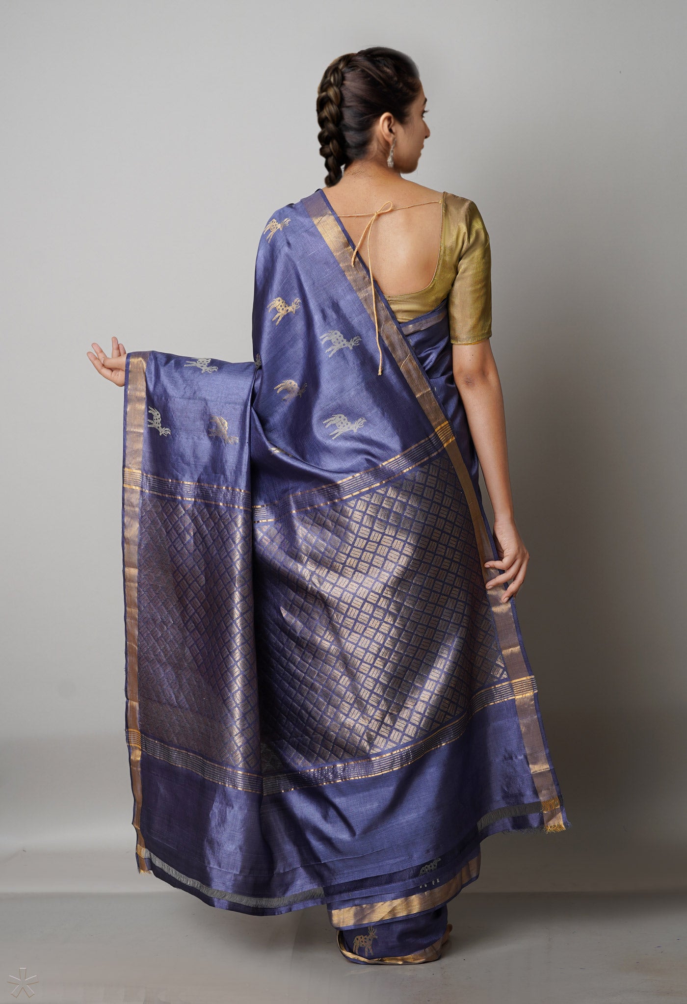 Pewter Grey Pure Handloom Bengal Tussar Silk Saree-UNM68976