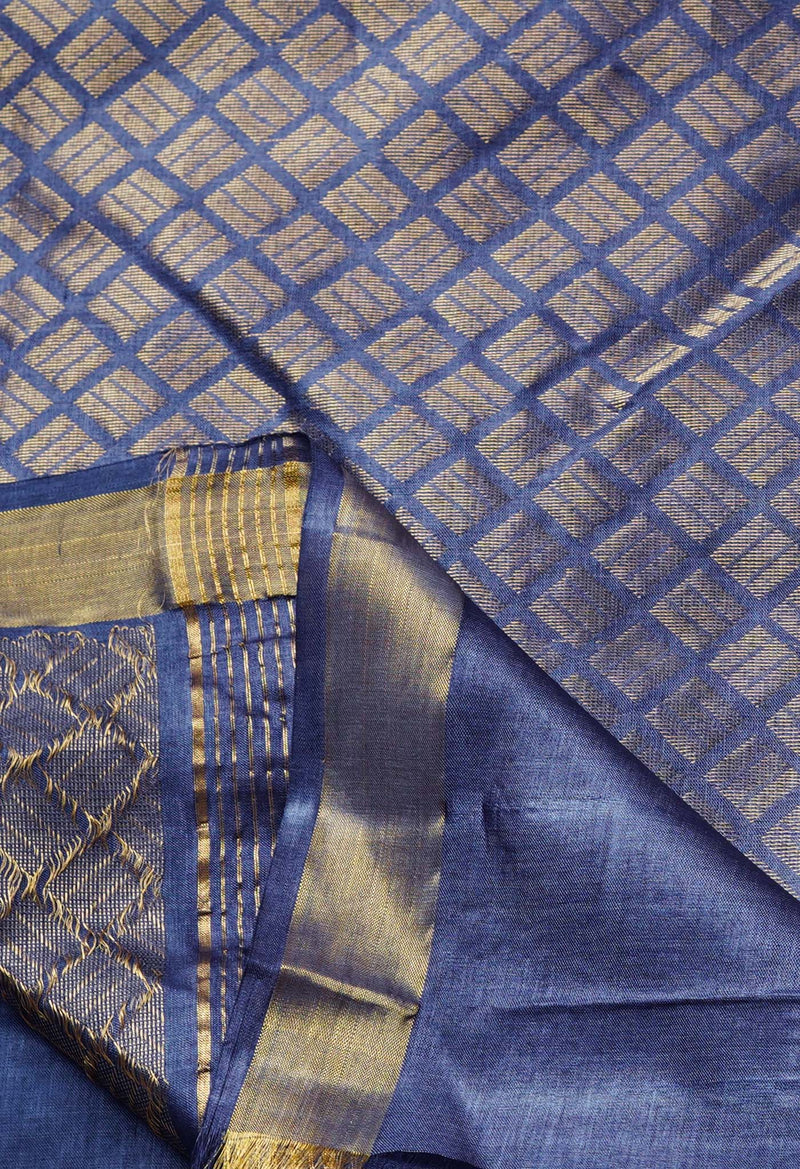 Pewter Grey Pure Handloom Bengal Tussar Silk Saree-UNM68976