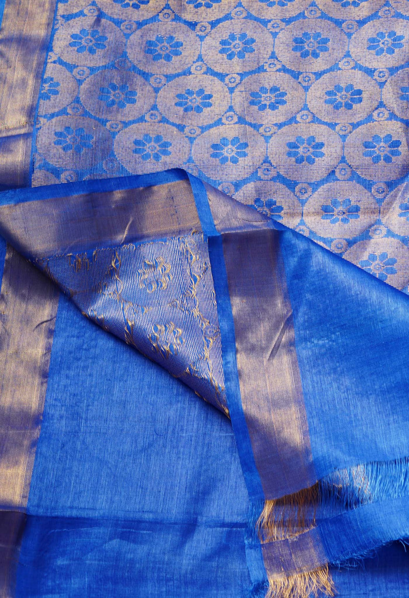 Royal Blue Pure Handloom Bengal Tussar Silk Saree-UNM68978