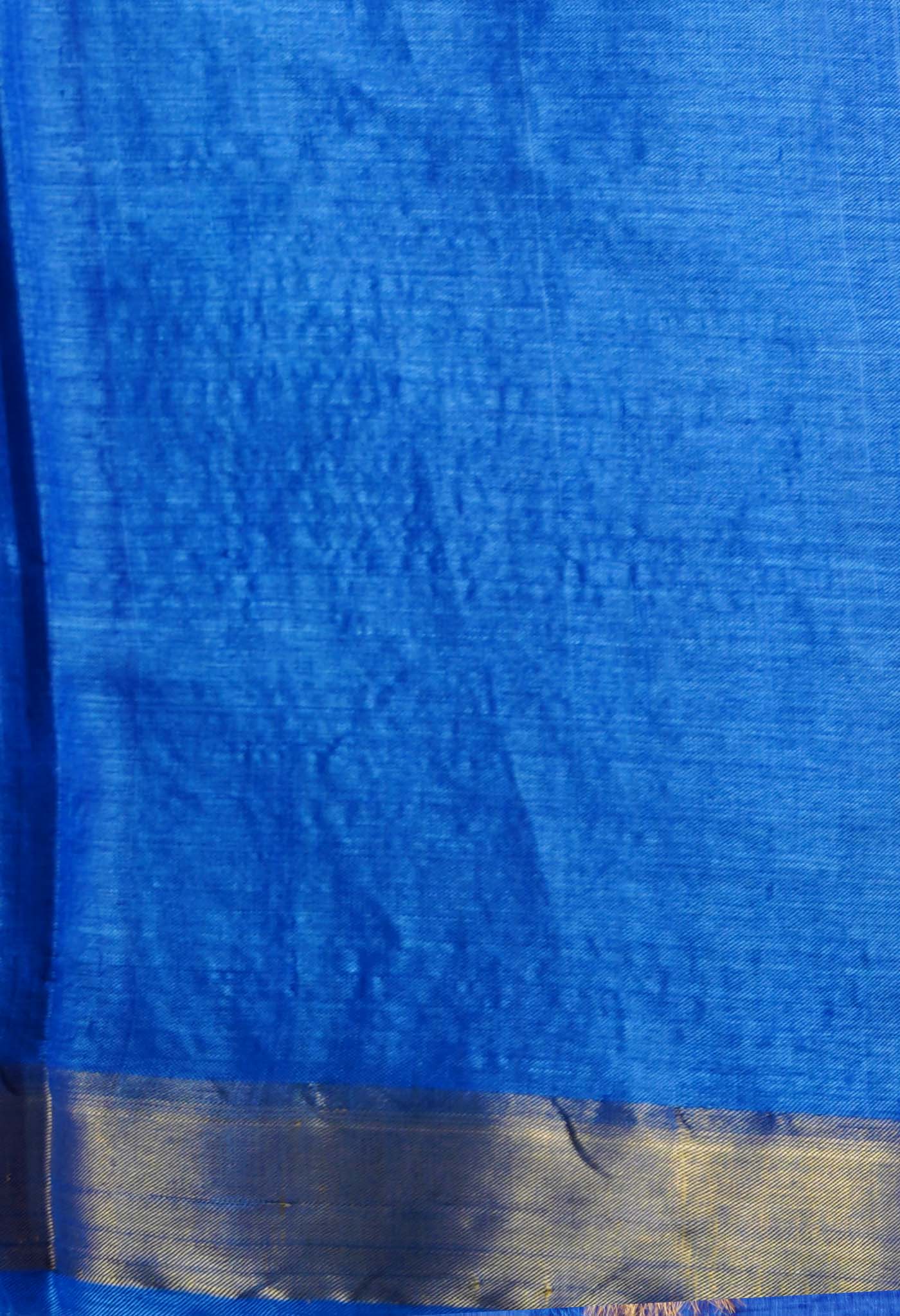 Royal Blue Pure Handloom Bengal Tussar Silk Saree-UNM68978