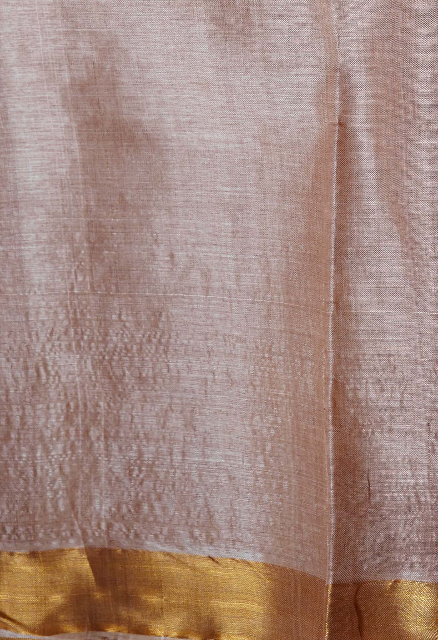 Pale Cashmere Cream Pure Handloom Bengal Tussar Silk Saree-UNM68989