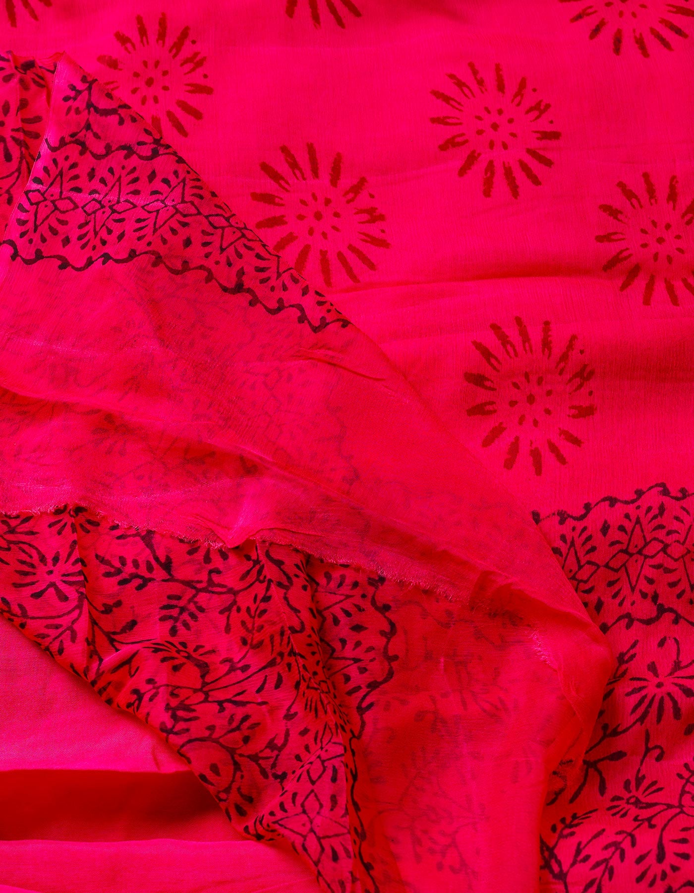 Yellow-Pink  Diamond Chiffion Rapid Hand Block Printed Silk Saree-UNM69003