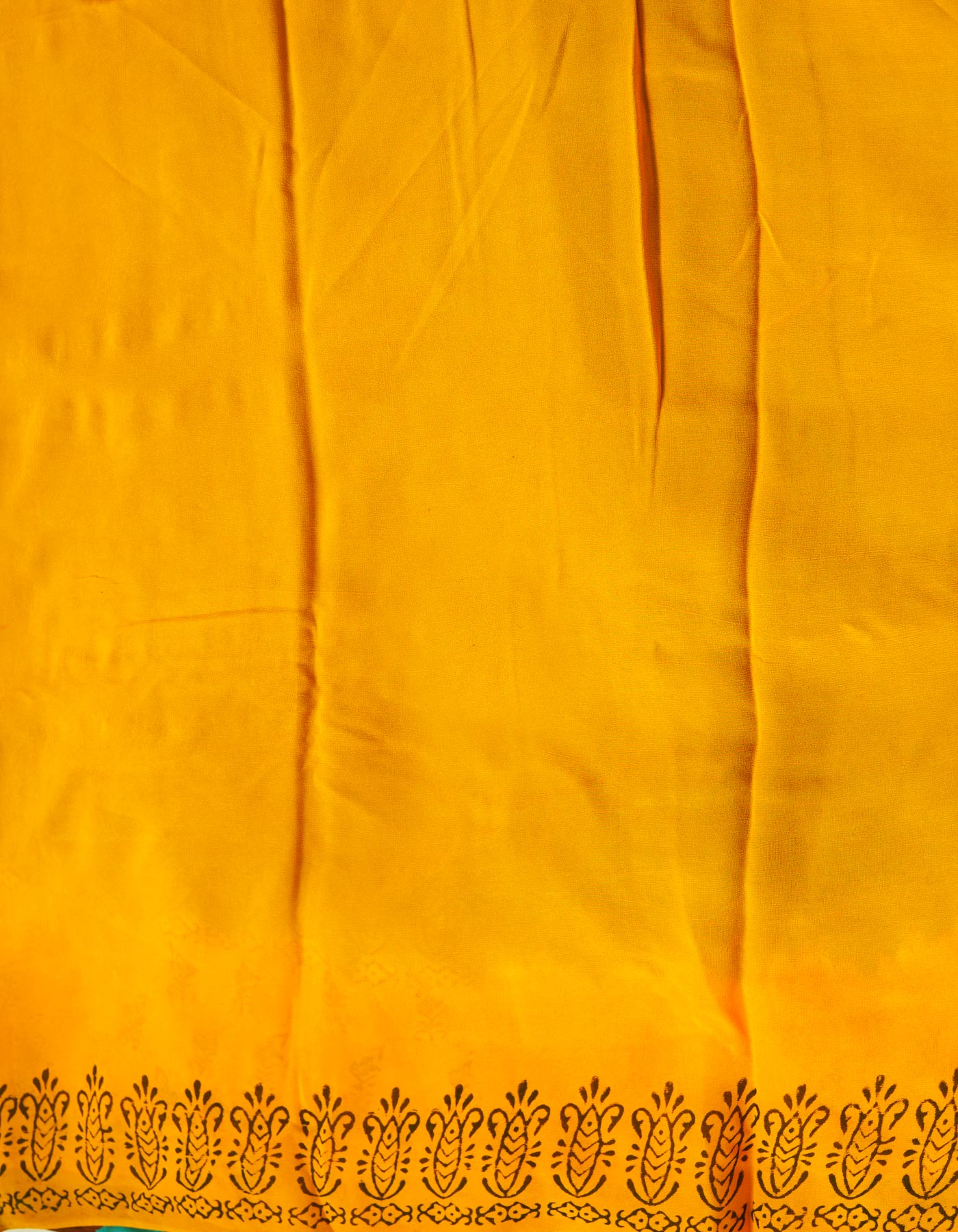 Green-Yellow Diamond Chiffion Rapid Hand Block Printed Silk Saree