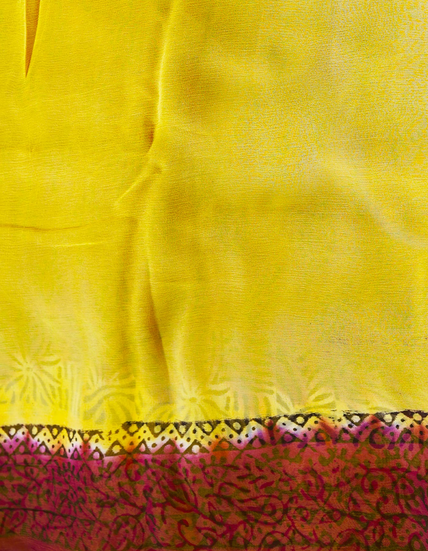 Purple-Yellow Georgette Rapid Hand Block Printed Silk Saree