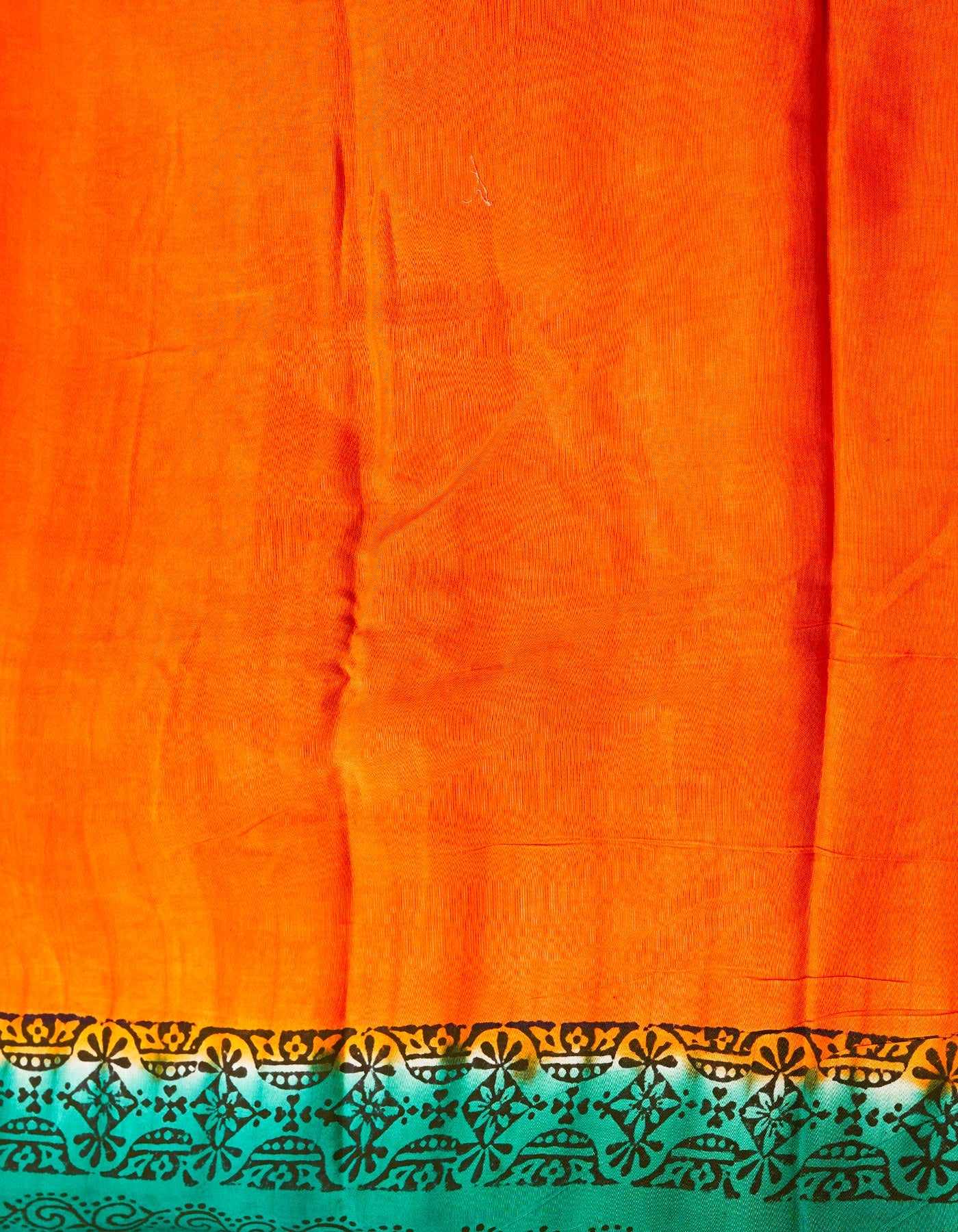 Green-Orange  Georgette Rapid Hand Block Printed Silk Saree-UNM69011