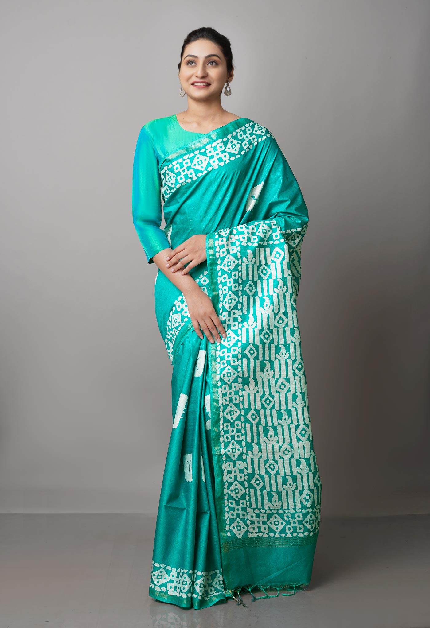 Green Pure  Batik Chanderi Silk Saree-UNM69017