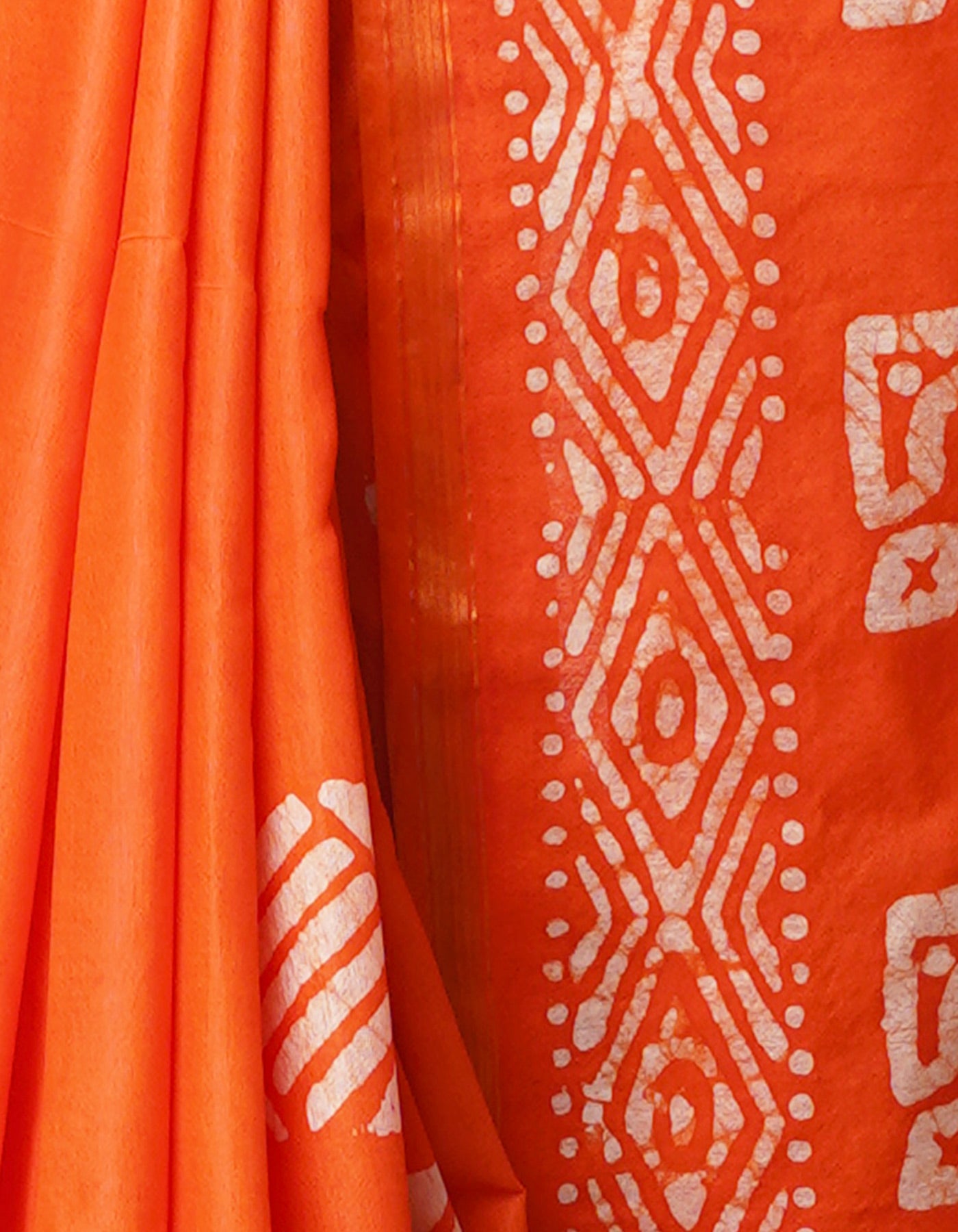 Orange Pure  Batik Chanderi Silk Saree-UNM69019