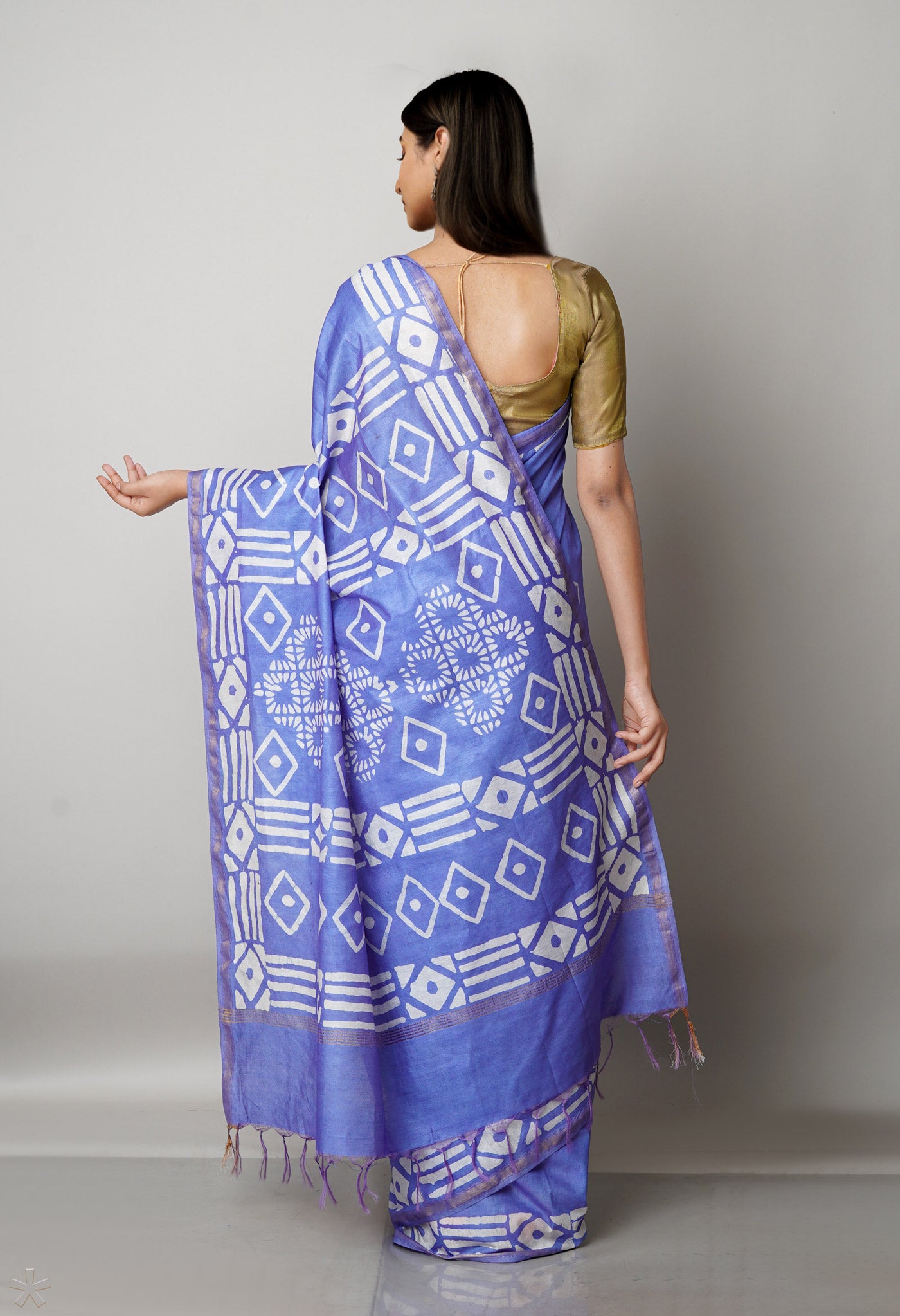 Blue Pure  Batik Chanderi Silk Saree-UNM69022