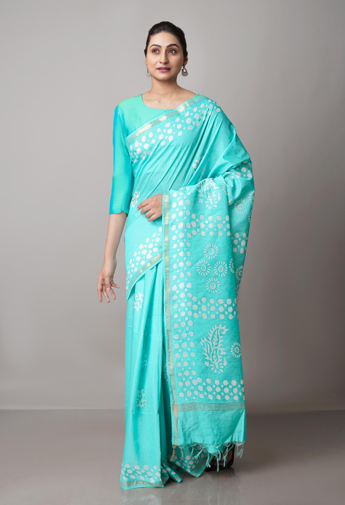 Pale Green Pure  Batik Chanderi Silk Saree-UNM69024