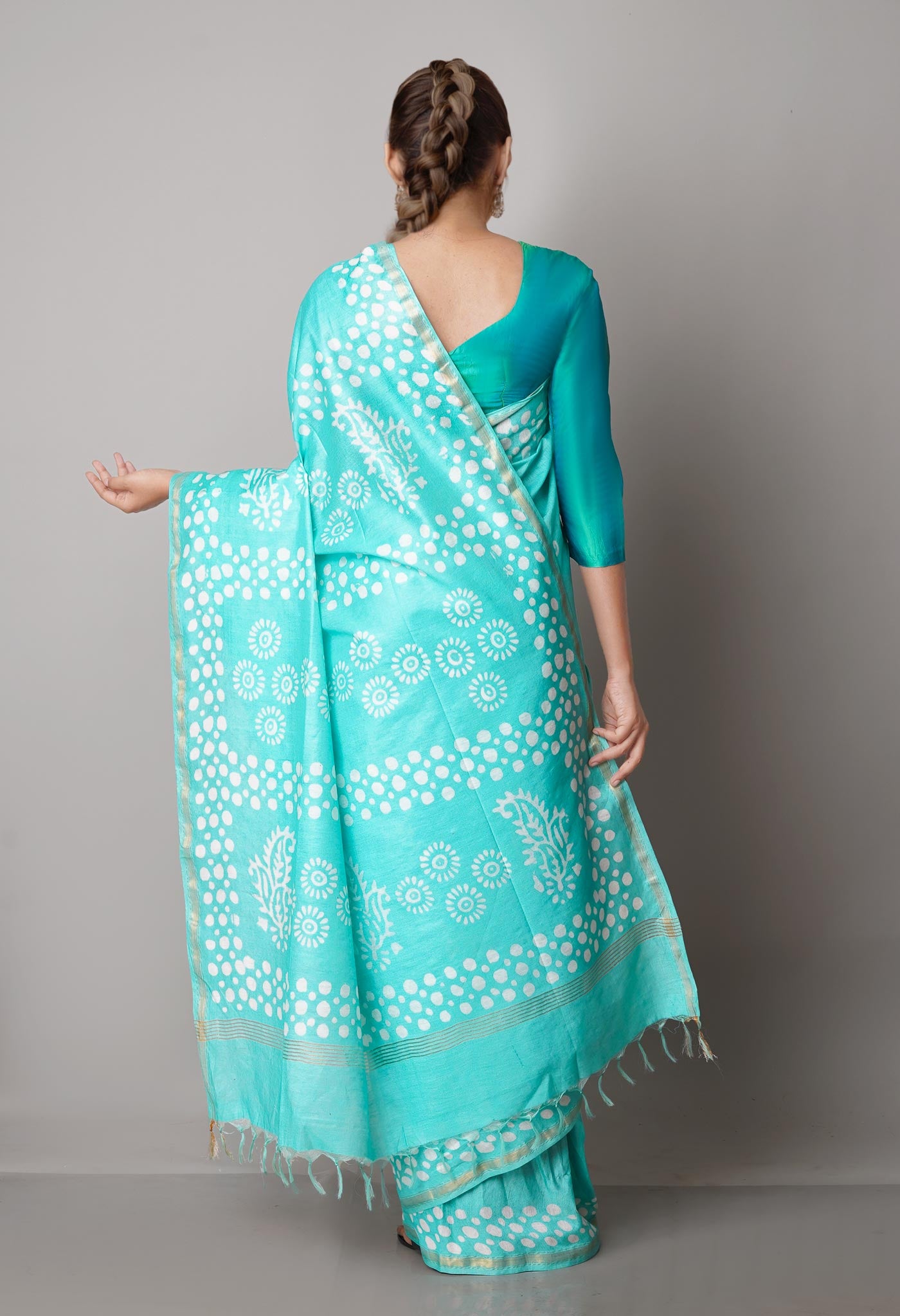 Pale Green Pure  Batik Chanderi Silk Saree-UNM69024