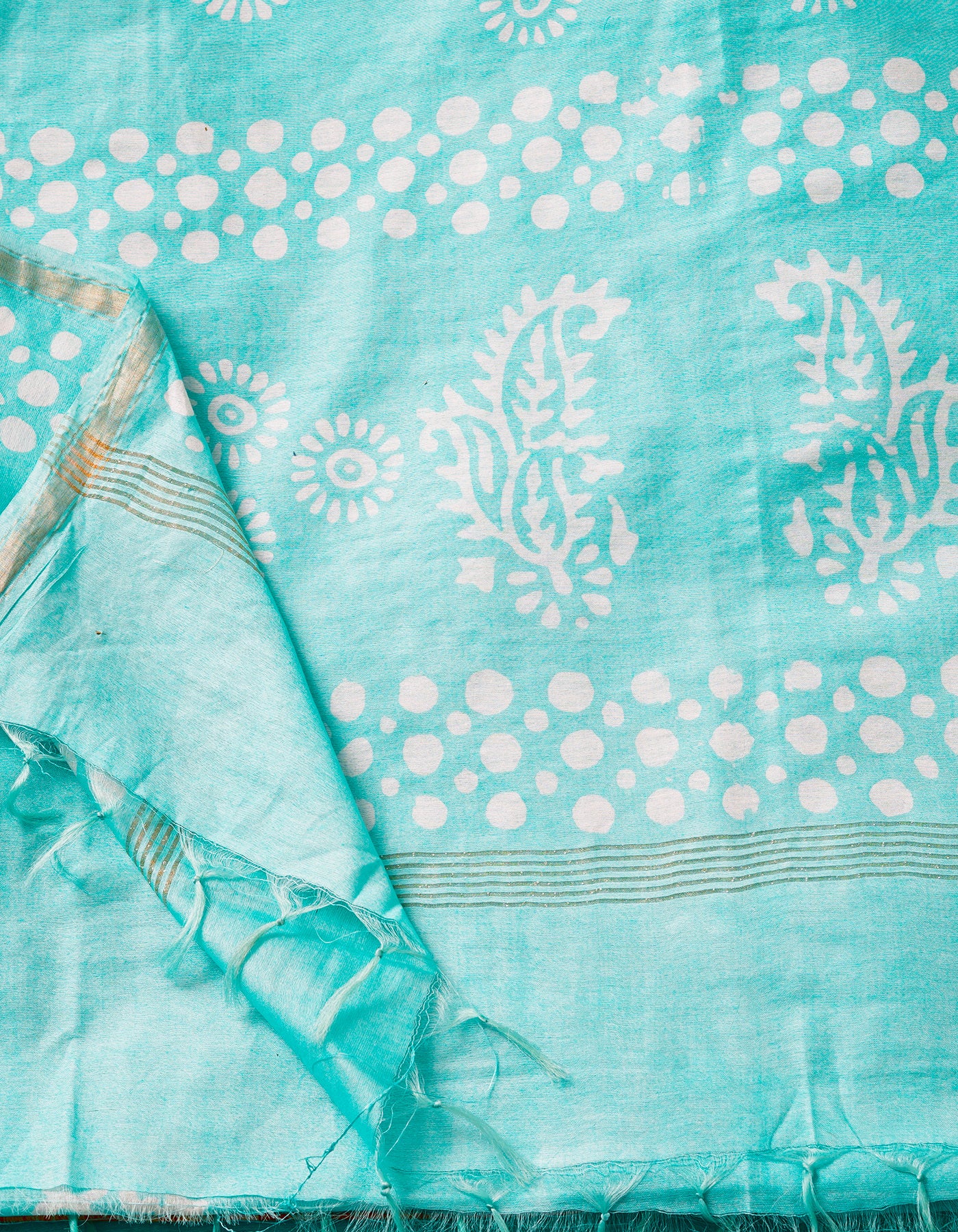 Pale Green Pure  Batik Chanderi Silk Saree-UNM69024