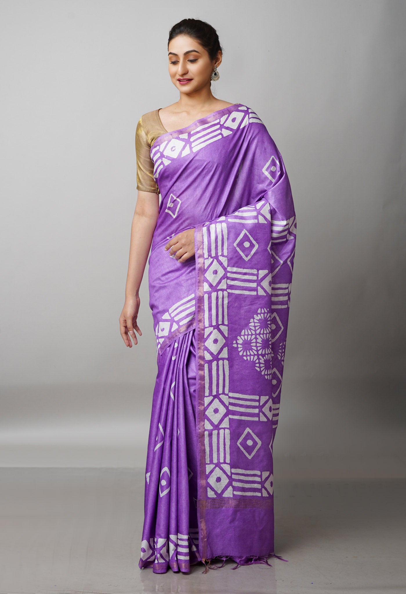 Lavender Pure  Batik Chanderi Silk Saree-UNM69025