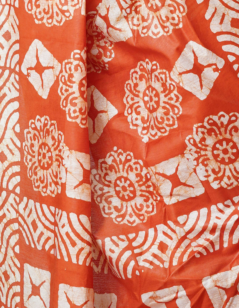 Orange Pure  Batik Chanderi Silk Saree-UNM69039