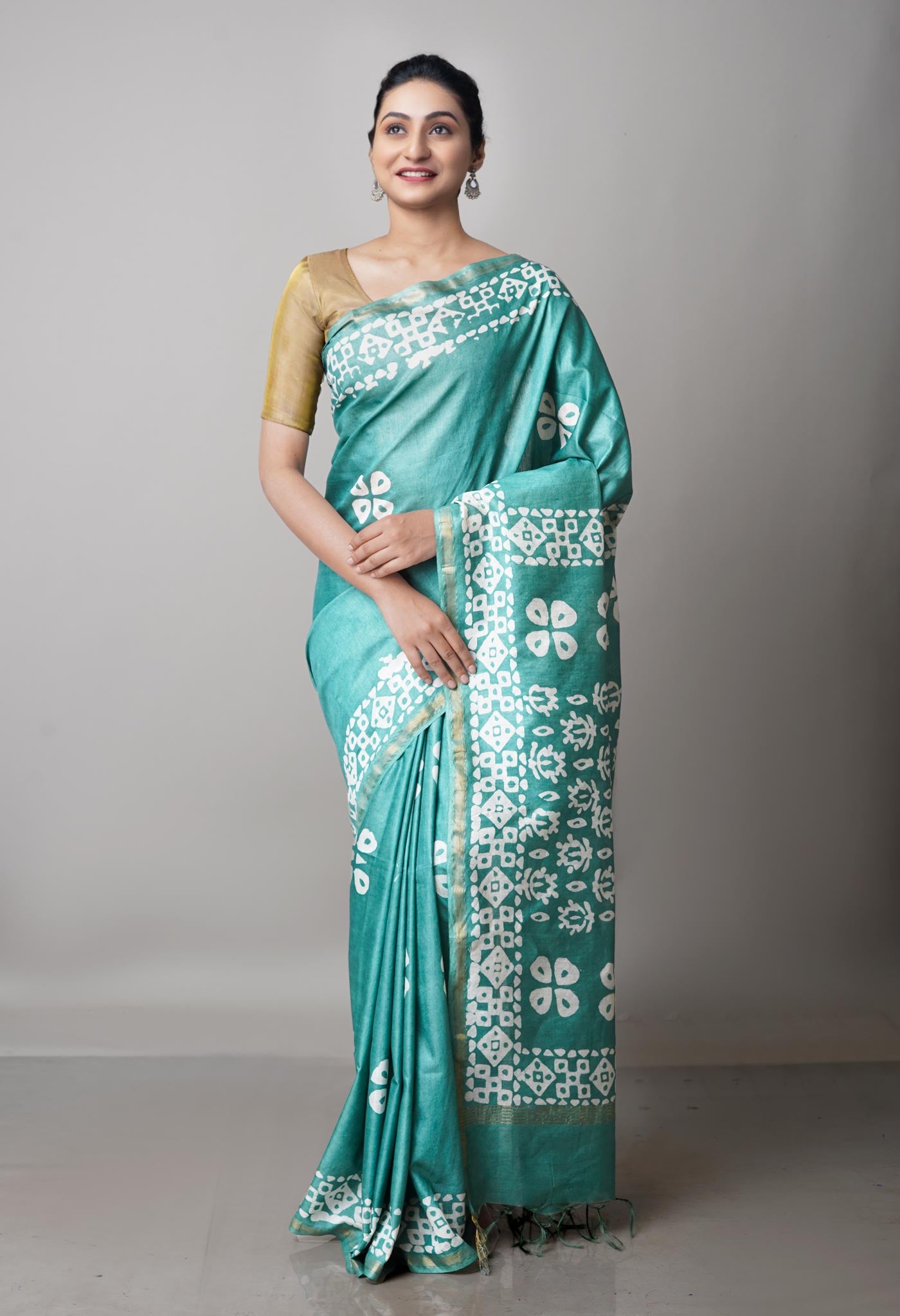 Pale Green Pure  Batik Chanderi Silk Saree-UNM69040