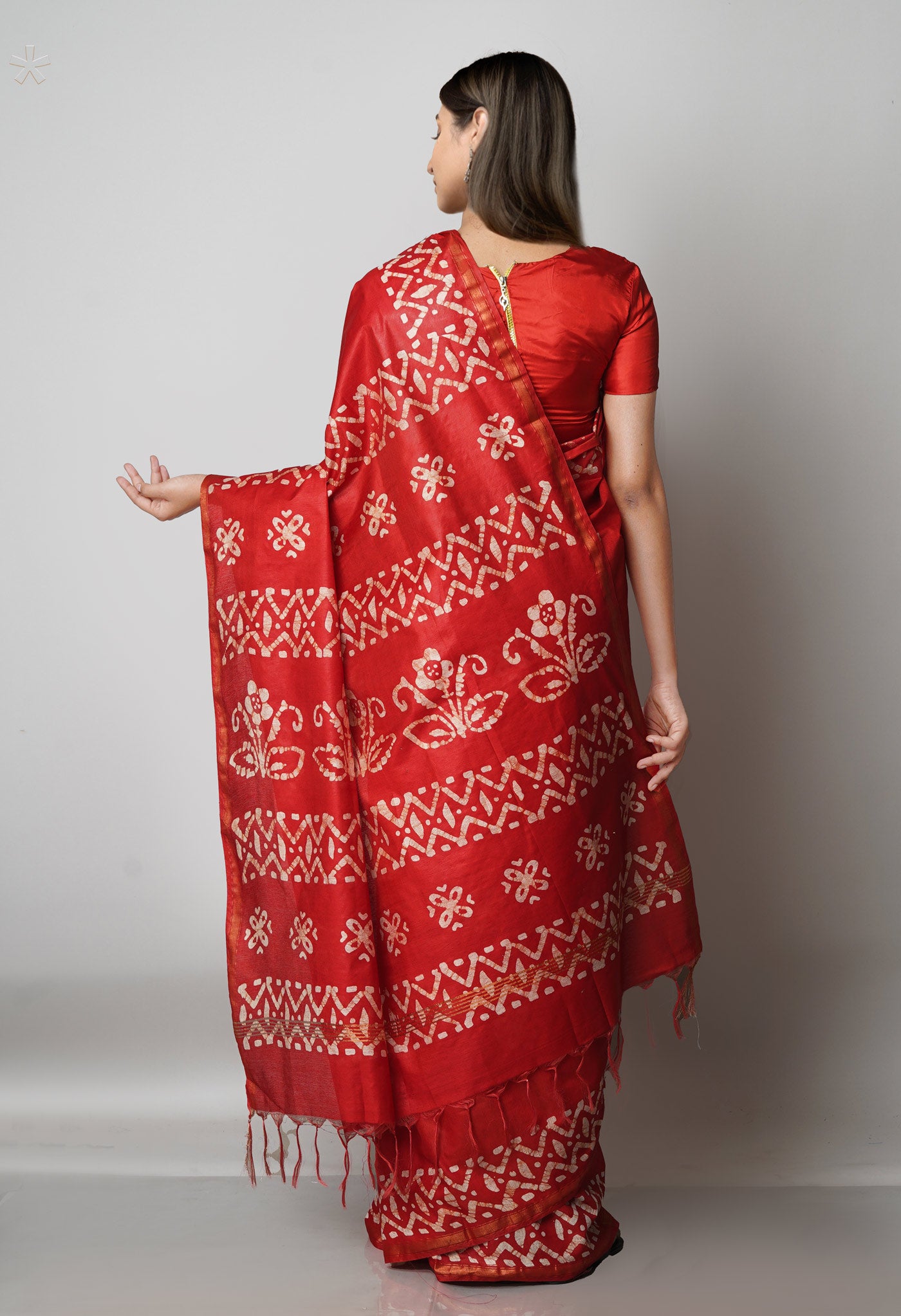 Red Pure  Batik Chanderi Silk Saree-UNM69041
