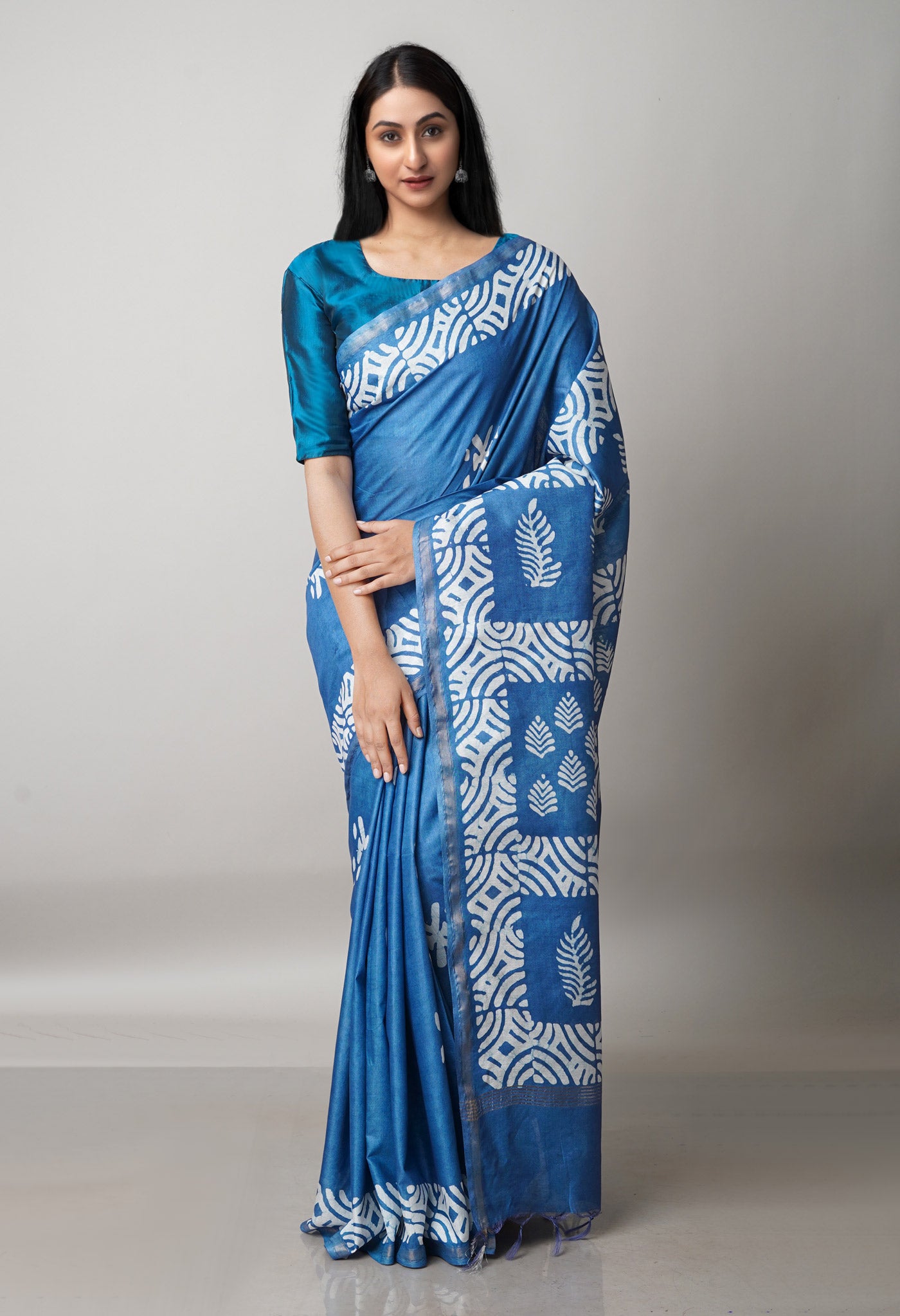 Blue Pure  Batik Chanderi Silk Saree-UNM69043