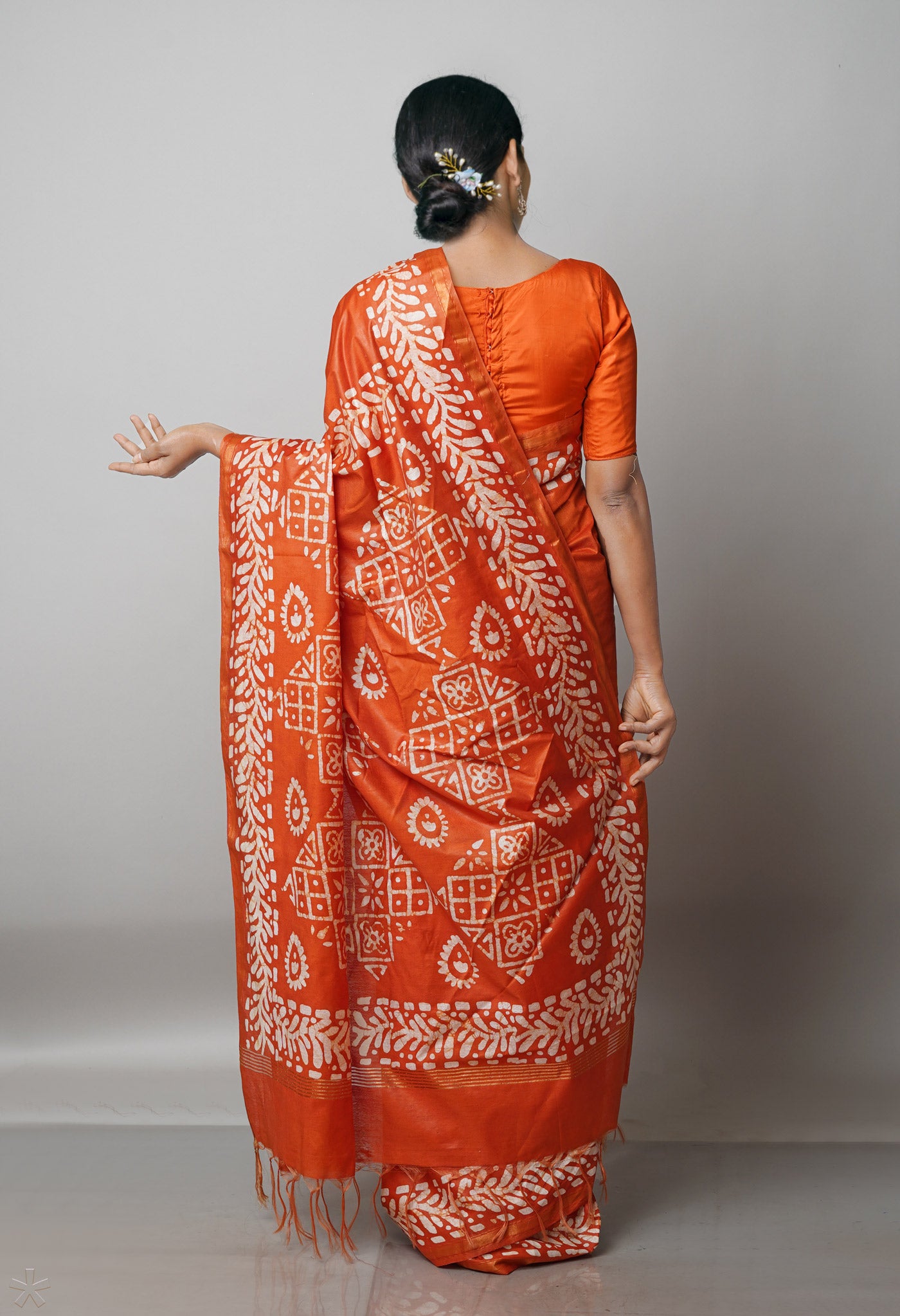 Orange Pure  Batik Chanderi Silk Saree-UNM69048