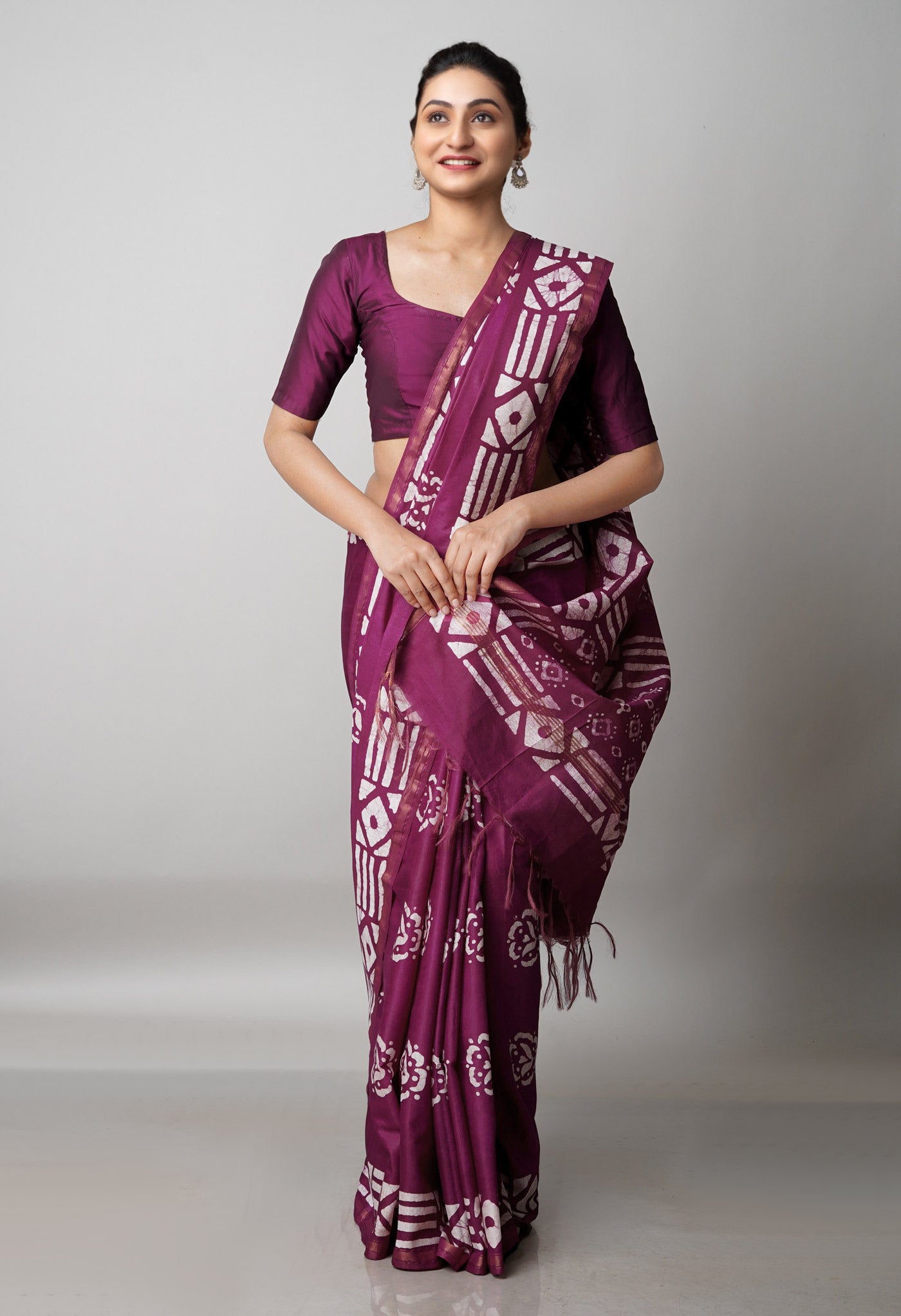 Purple Pure  Batik Chanderi Silk Saree-UNM69049