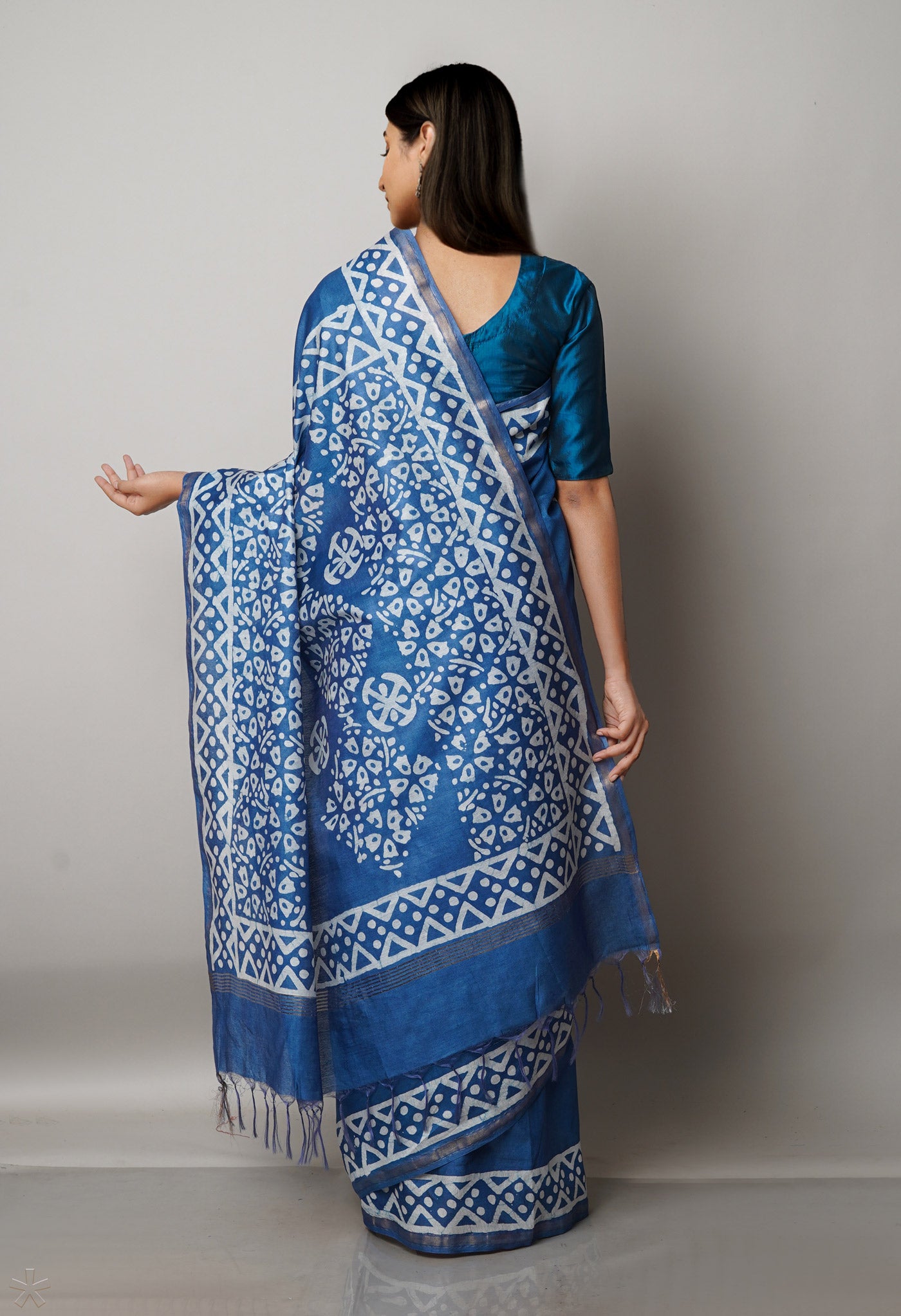 Blue Pure  Batik Chanderi Silk Saree-UNM69053