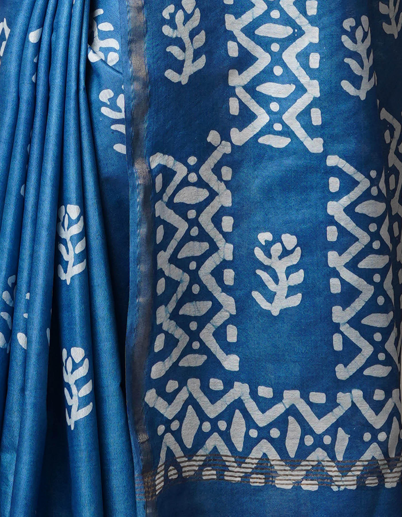 Blue Pure  Batik Chanderi Silk Saree-UNM69064
