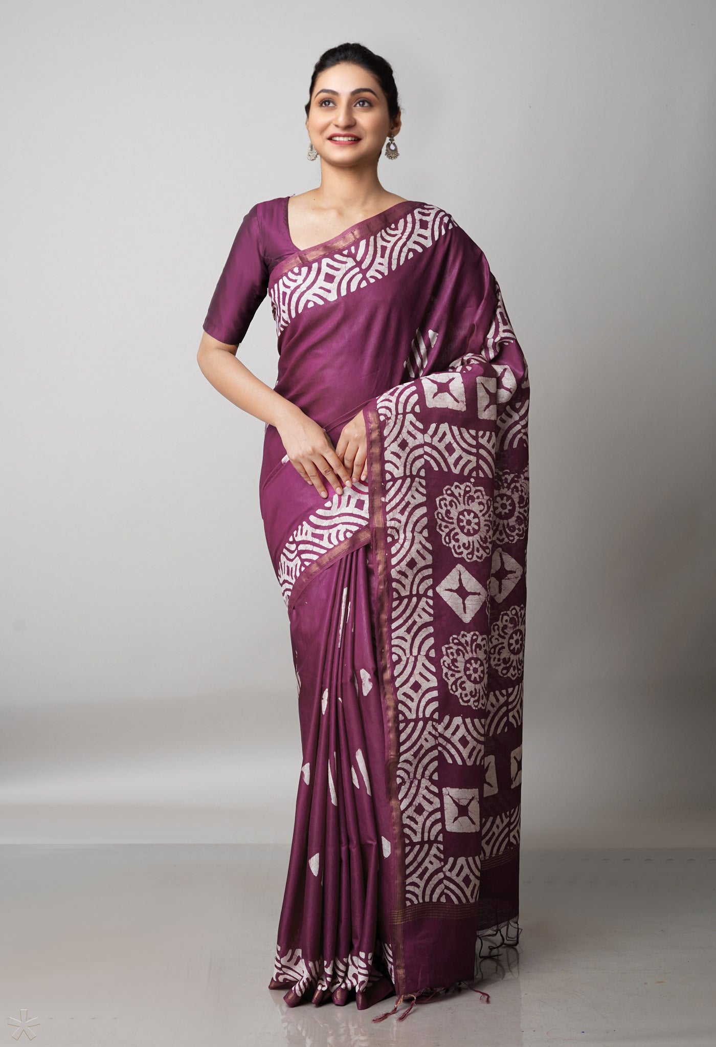 Purple Pure  Batik Chanderi Silk Saree-UNM69065