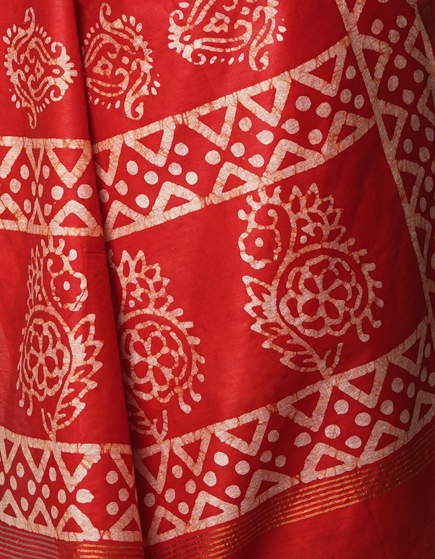 Red Pure  Batik Chanderi Silk Saree-UNM69066
