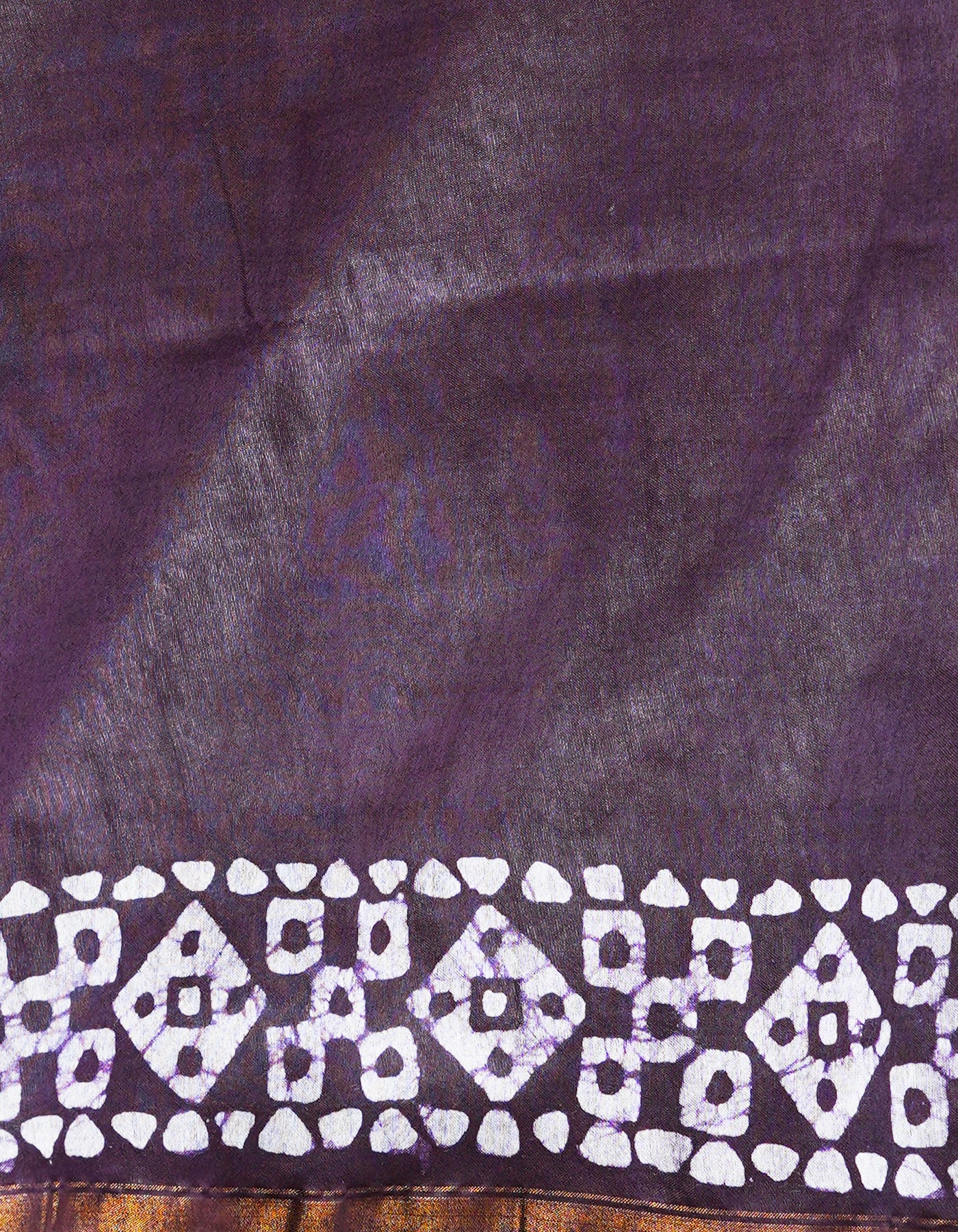 Cream-Dark Purple Pure  Batik Chanderi Silk Saree-UNM69078