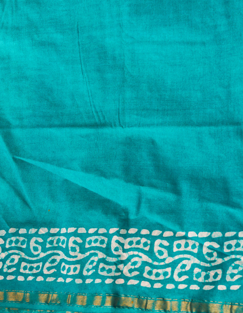 Navy Blue-Green Pure  Batik Chanderi Silk Saree-UNM69083