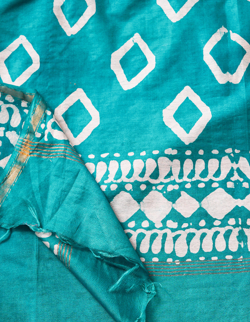 Violet-Green Pure  Batik Chanderi Silk Saree-UNM69088