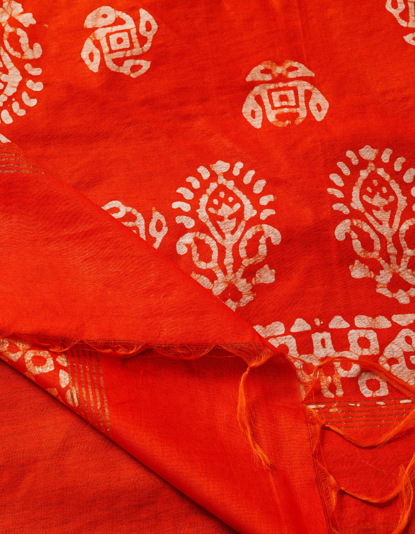 Black-Orange Pure  Batik Chanderi Silk Saree-UNM69091