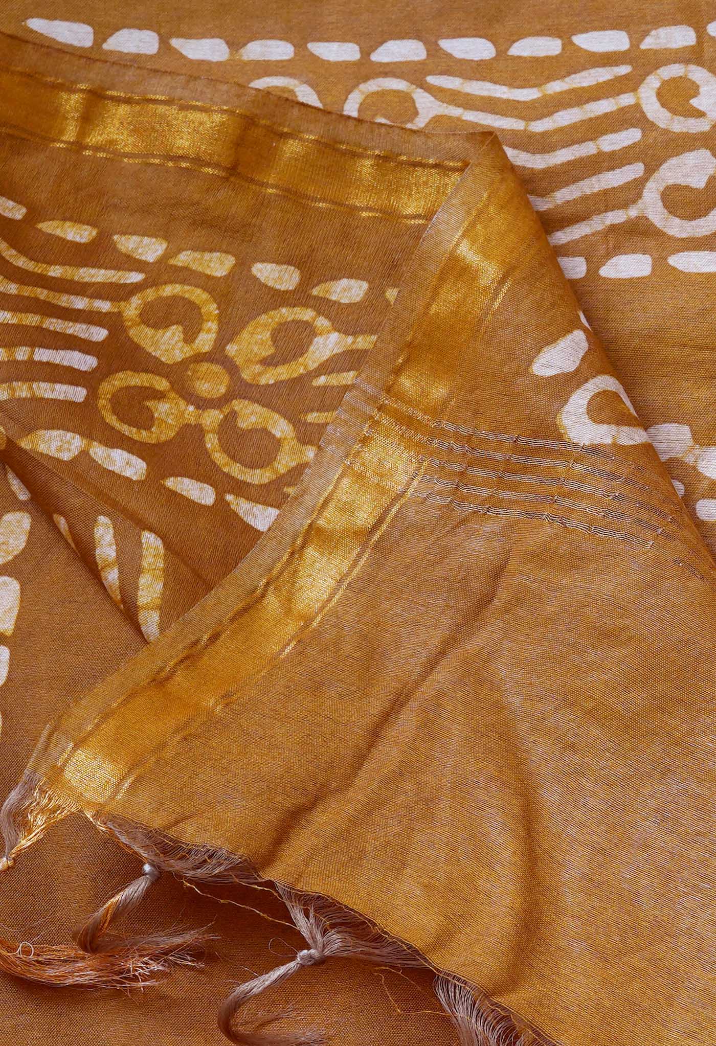 Maroon-Mehndi Green Pure  Batik Chanderi Silk Saree-UNM69100