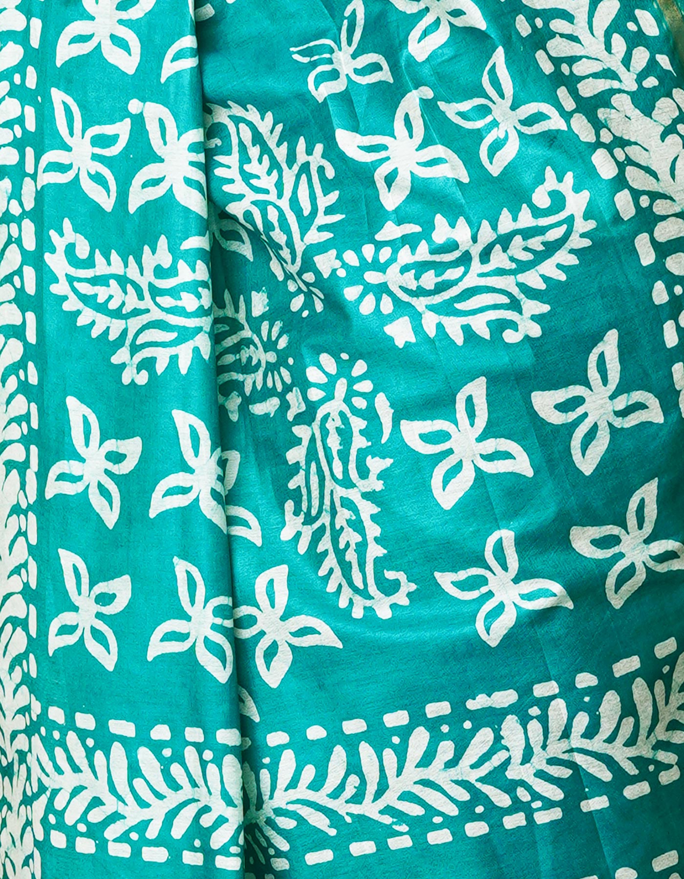 Navy Blue-Green Pure  Batik Chanderi Silk Saree-UNM69106