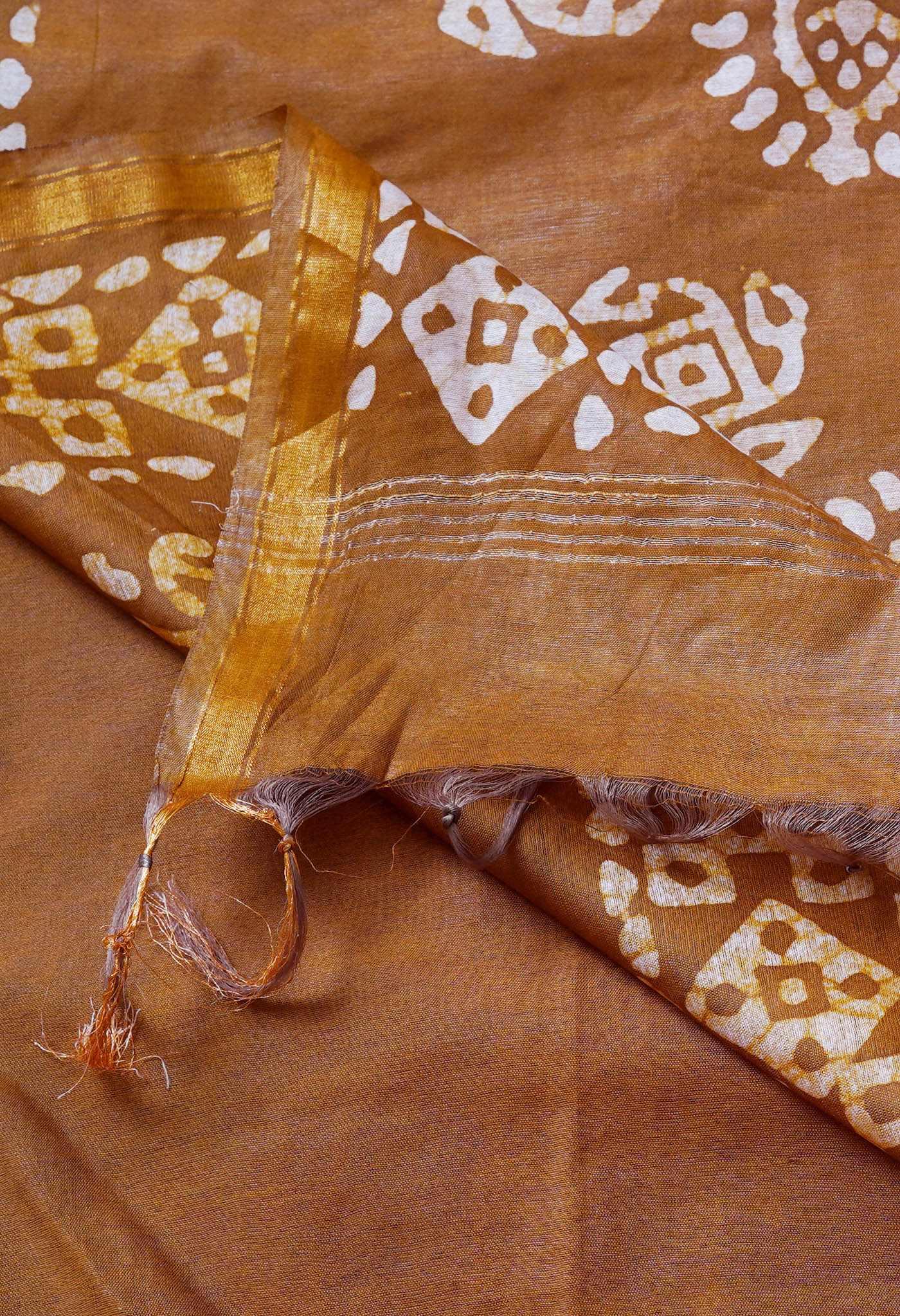 Maroon-Brown Pure  Batik Chanderi Silk Saree-UNM69107