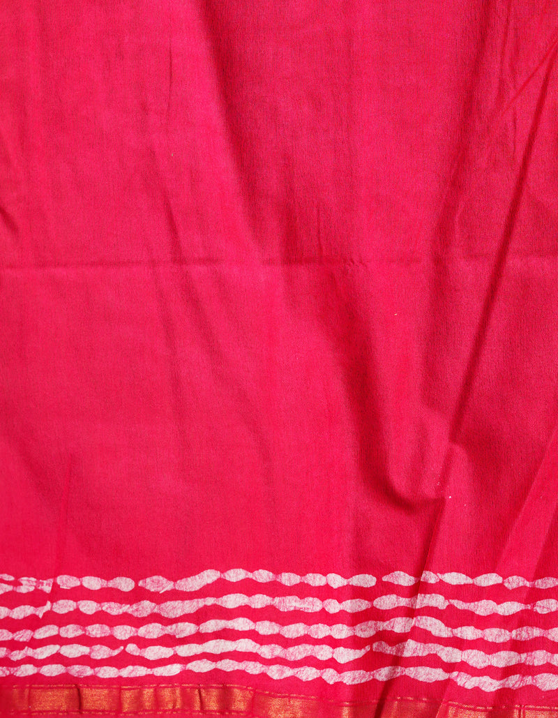 Green-Pink Pure  Batik Chanderi Silk Saree-UNM69109