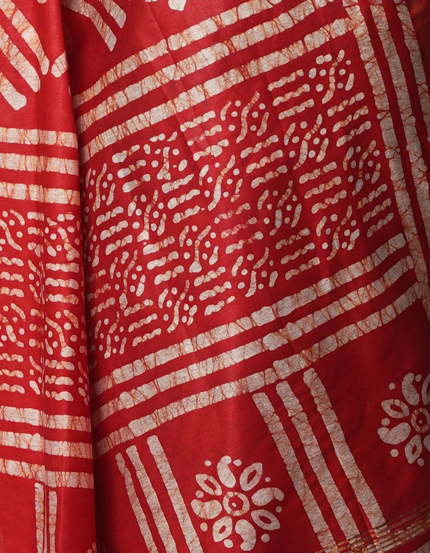 Grey-Red Pure  Batik Chanderi Silk Saree-UNM69113