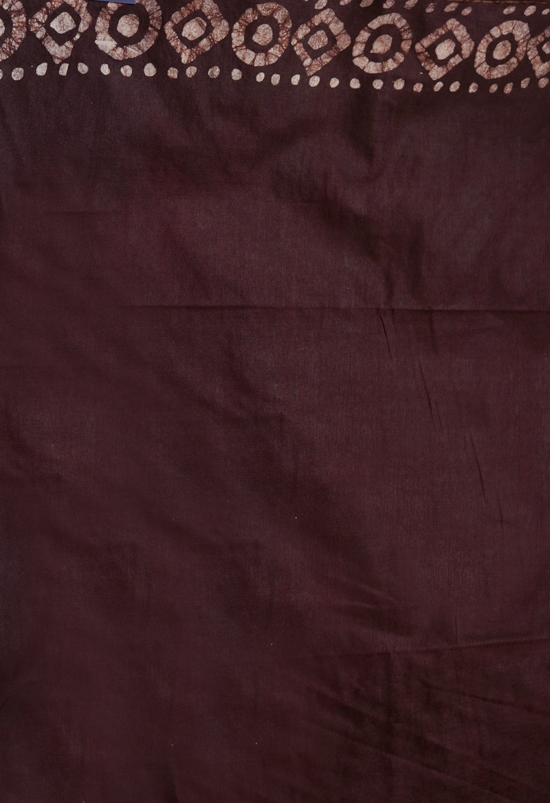 Maroon-Black Pure  Batik Chanderi Silk Saree-UNM69119