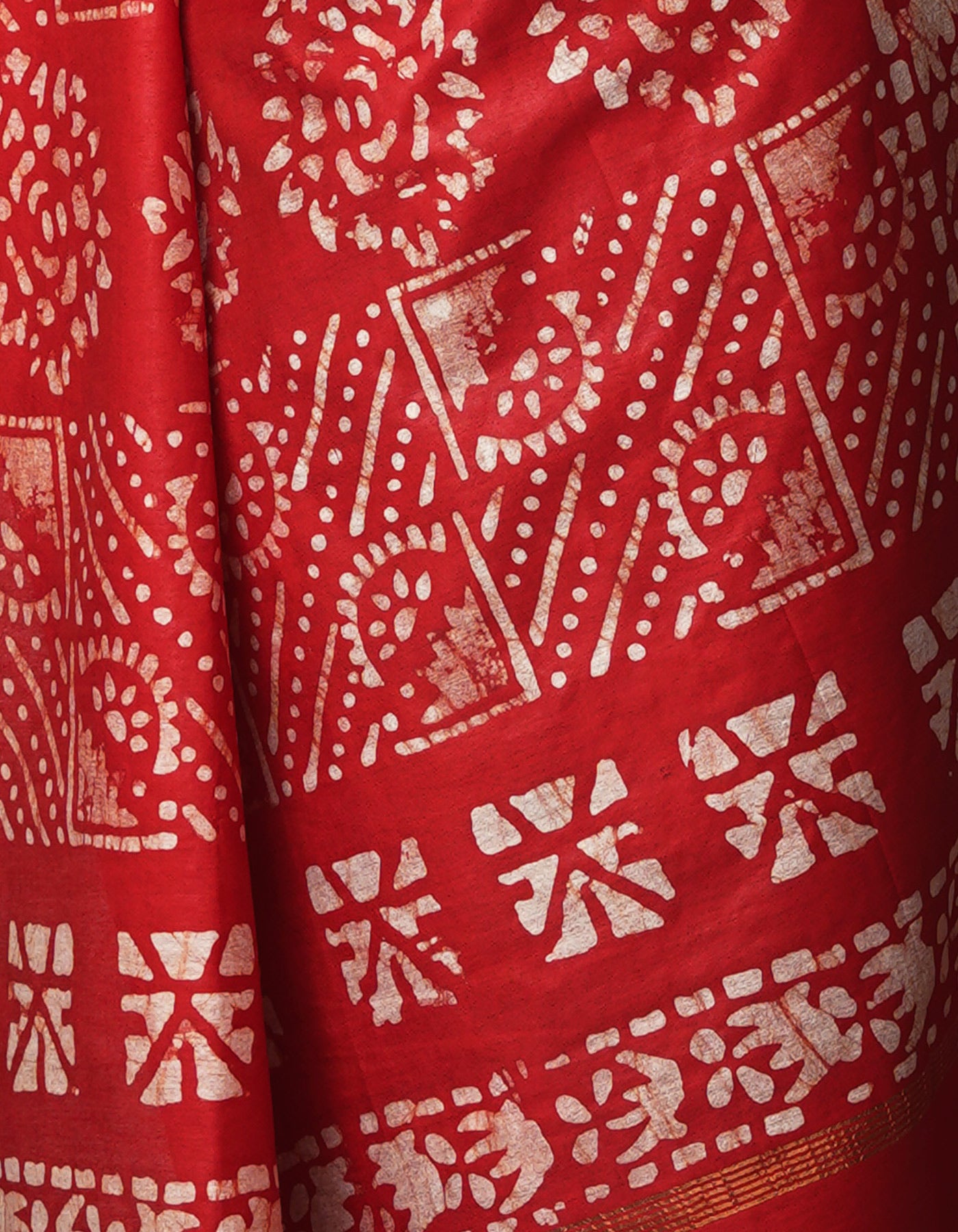 Grey-Red Pure  Batik Chanderi Silk Saree-UNM69121