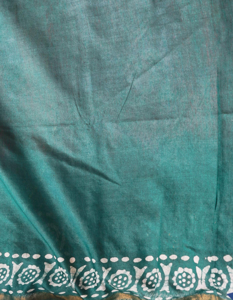 Pink- Green Pure  Batik Chanderi Silk Saree-UNM69123